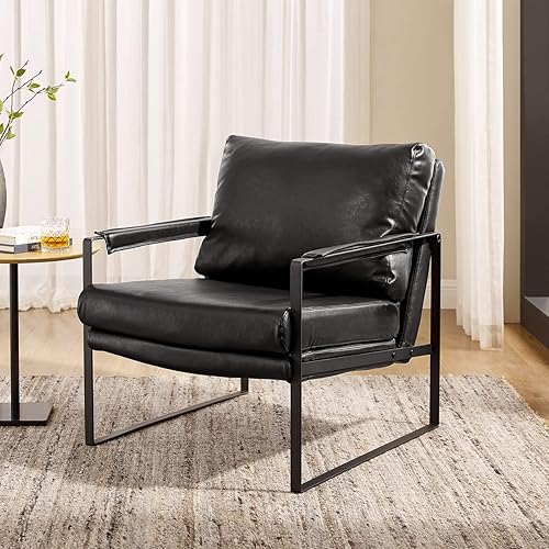 Volans Silla decorativa moderna de mediados de siglo con brazos para sala de estar, sillas decorativas de piel sintética para salón, sillón con