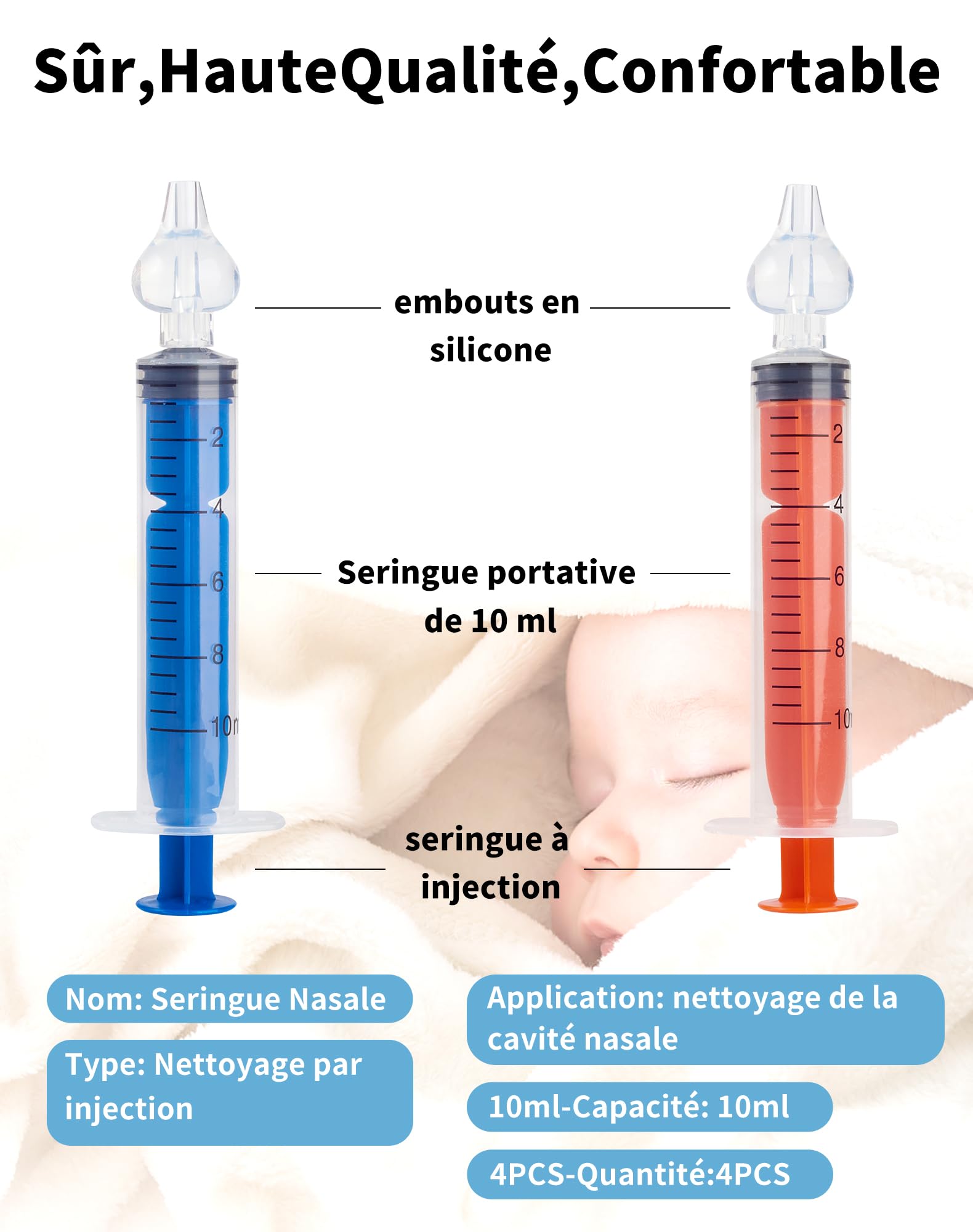 Siringa Lavaggio Nasale Bambini - 4 Pezzi Con Punte Silicone Morbido - Capacità 10ml - Riutilizzabile E Portatile - Foto 5