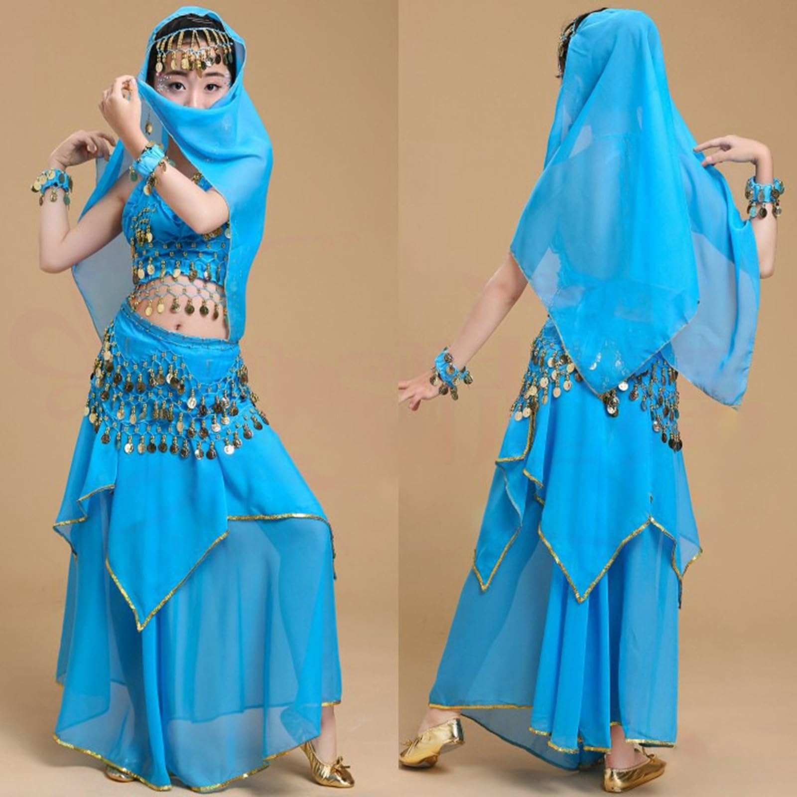 pvucpot Top Bambina Costume Da Ballerina Del Ventre, Abiti Da Ballo Latinno Per Bambine Abiti Costum A Maniche Lunghe Per Danza Del Ventre Bambina Dance Bambin Gonna Frange Ragazze