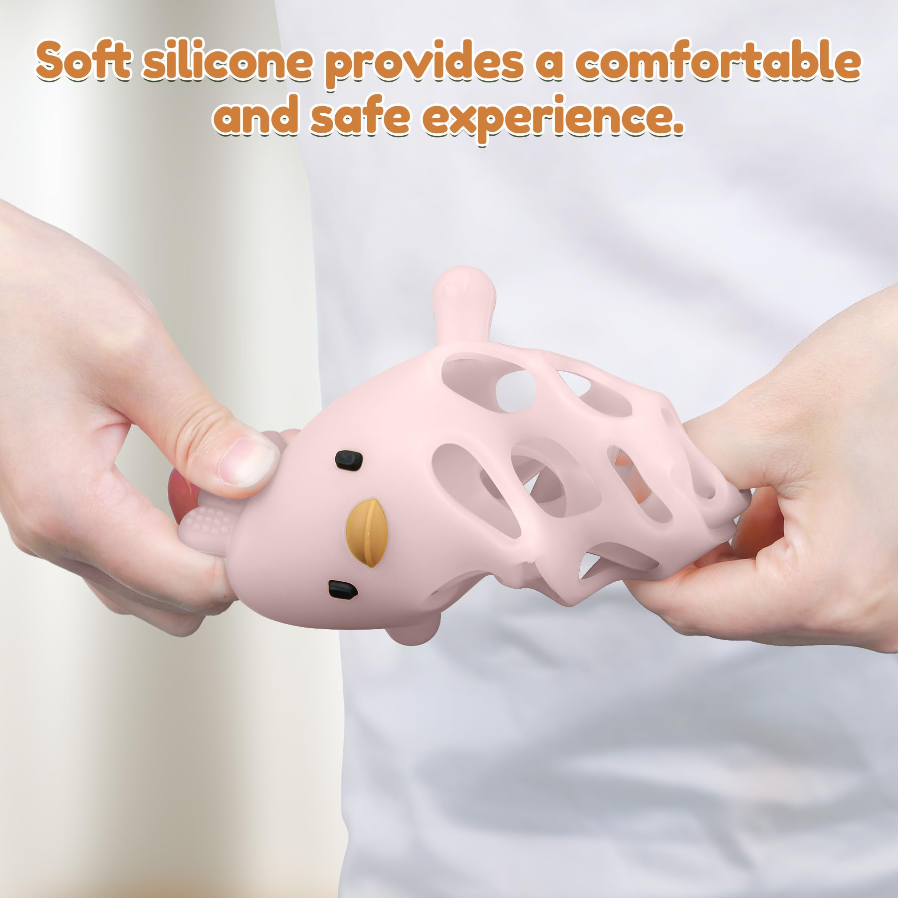 MCGMITT Palla presa per neonati in silicone BPA-free con sonaglio – Gioco sensoriale e motorio a forma di pollo, regalo Montessori per dentizione da 0 6 9 mesi Per neonati e bambini piccoli (Rosa)