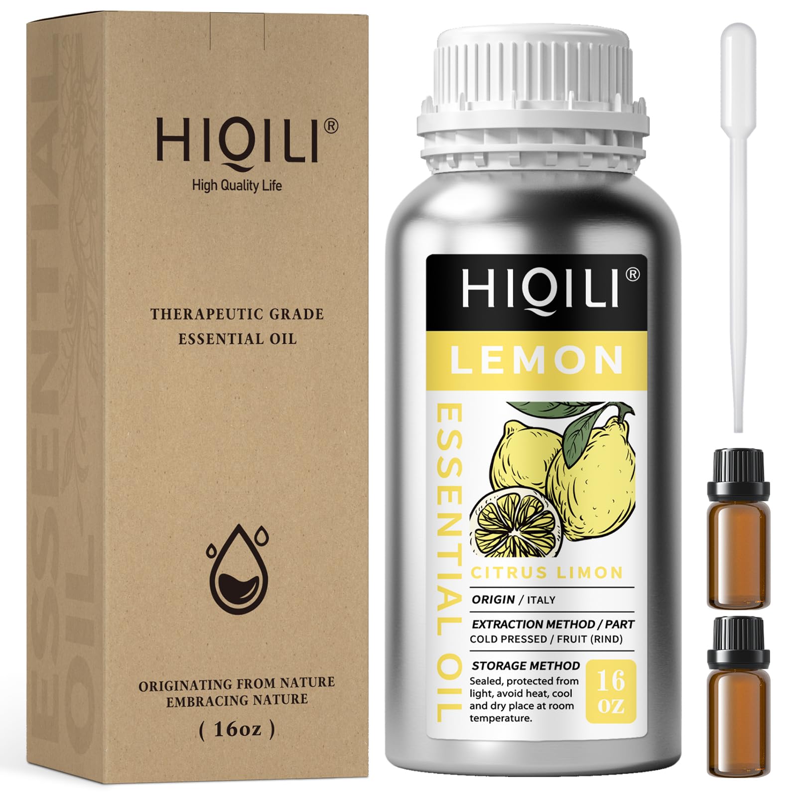 HIQILI Lemon Essential Oil 16 Fl Oz | Pure Natural Oil for Cleaning, Degreasing & Household Use - main product image