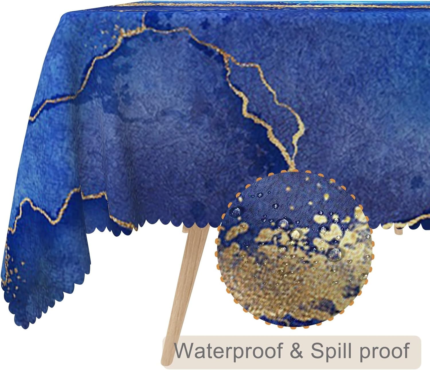 70x70inches Blue Marble Square Tablecloth Royal Blue and Gold Crack Ink Art Painting Modern Abstract Table Cloth Waterproof Fabric Table Cover for Kitchen Dining Room Indoor Outdoor Home Decor