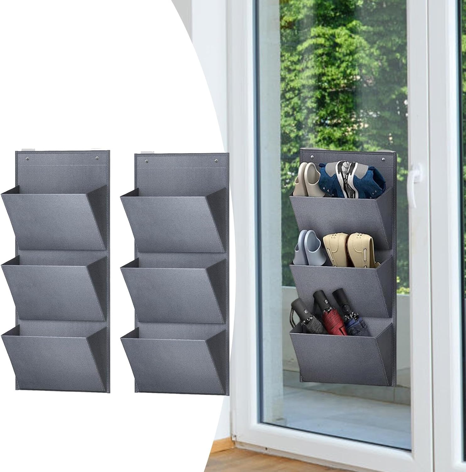 2 Pieces Over The Door Shoe Organizer Deep Pockets Door Shoe Rack, Hanging Storage Organizer for Toys Hats, Gray