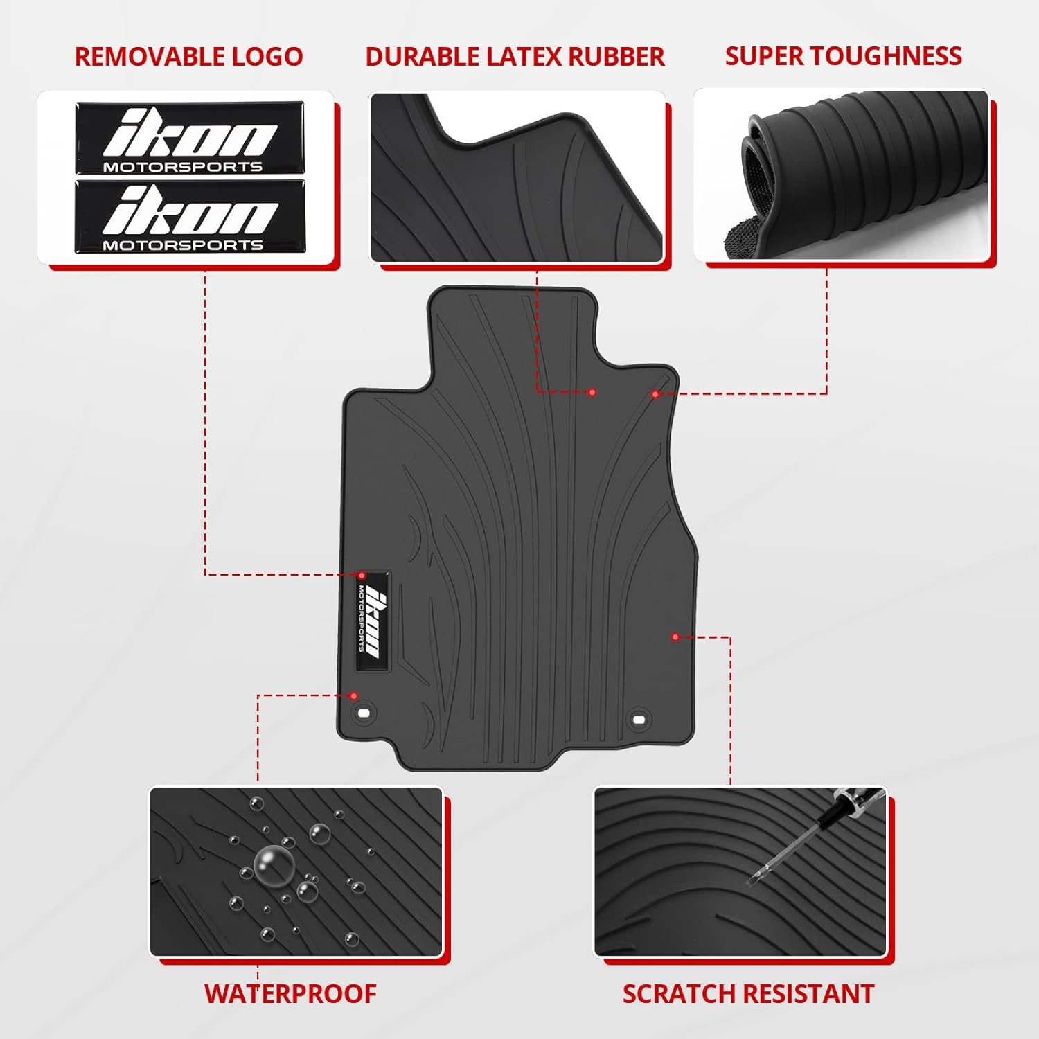 IKON MOTORSPORTS, Custom Fit Floor Mats Compatible with 2012-2016 Honda CR-V, Latex Rubber Heavy Duty All Weather Season Car Auto Front Rear Carpets Liner 3PC Black, 2013 2014 2015