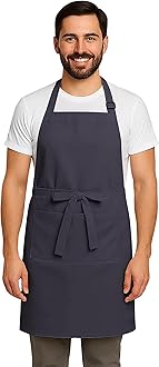 Apron for Men Women Chef Cooking Restaurants Gardening Workshop, Barbers with Adjustable Strap and Two Pockets
