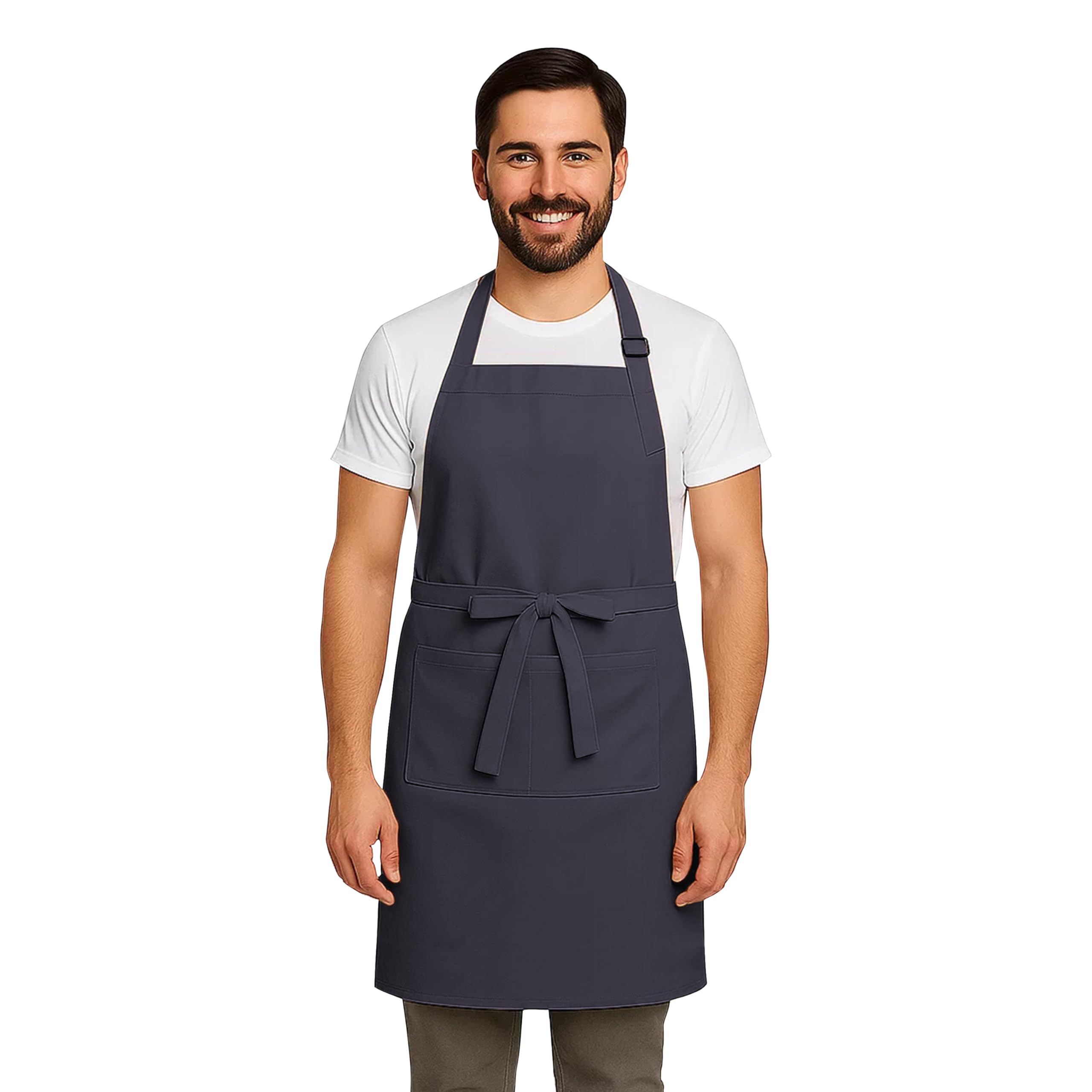 Apron for Men Women Chef Cooking Restaurants Gardening Workshop, Barbers with Adjustable Strap and Two Pockets