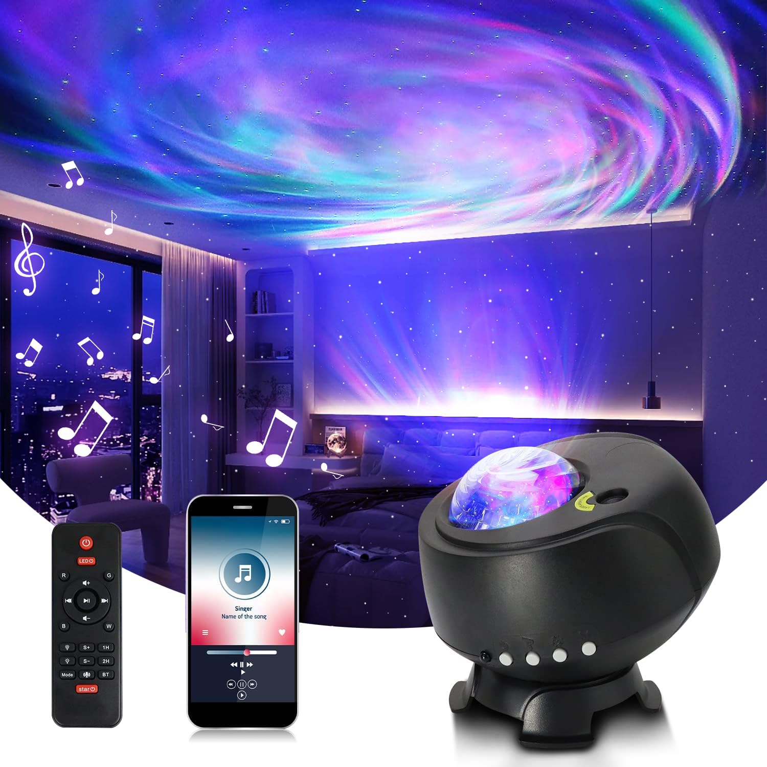 Star Projector + Aurora Projector 2 in 1 Galaxy Night Light Projector, Built in Timer Bluetooth Speaker Brightness Adjustbale Light Projector for Kids Adults Teen Gift Ceiling Home Theater Room Decor