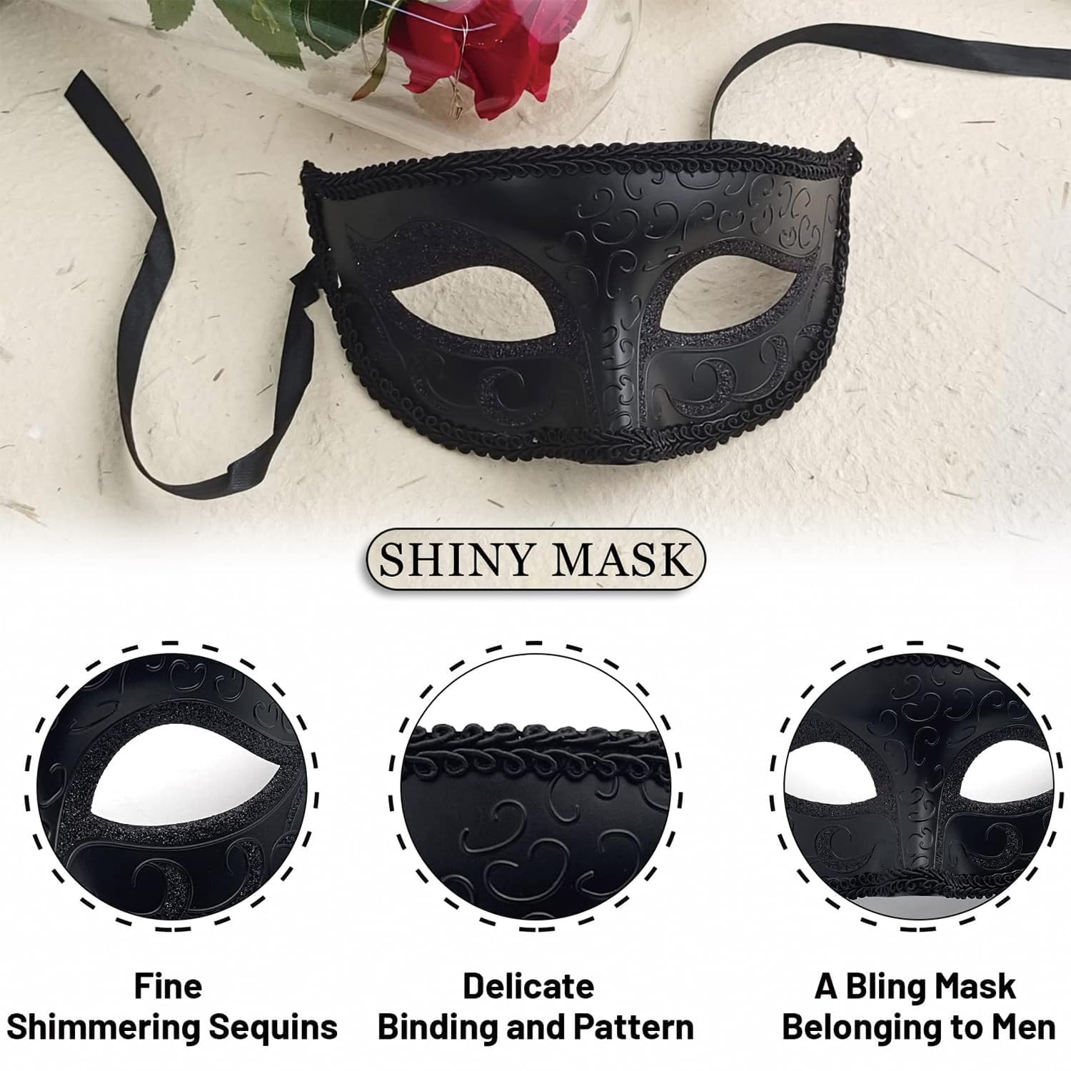 FJDRSIG Vintage Black Masquerade Mask,Venetian Mysterious Men masquerade mask,Party Eye Mask,Masquerade Mask for Men,Venetian Black Eye Masks,for Mens or Women Mardi Cosplay and Mysterious Mascarade - Image 3