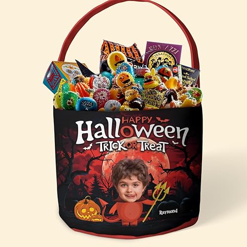 Miniatura 8 de Macorner Cubo espeluznante personalizado de Halloween, regalos de Halloween para niños, cubo de caramelo con patrón de calabaza, bolsas de mano para