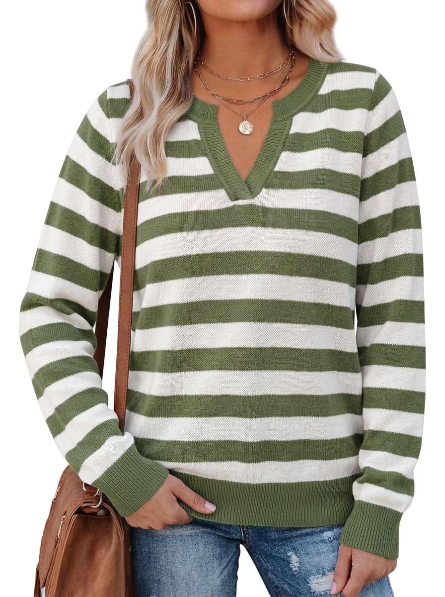 Teesho Damen Pullover Henly V-Ausschnitt Elegant Oberteile Herbst Shirts Basic Strickpullover Tops Tunika