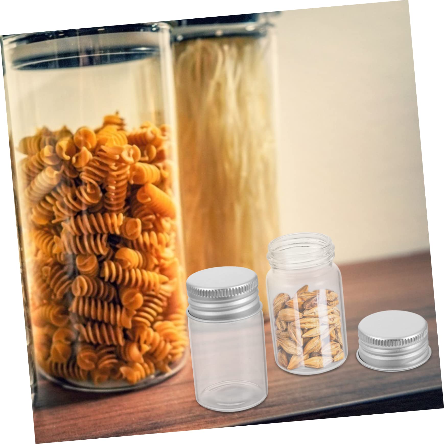 Mikikit 50 Botellas de Vidrio Transparentes Pack de 50 Unidades con Tapa de 20ml Ligeras y Fáciles de Transportar, Ideales para Muestras y Laboratorio