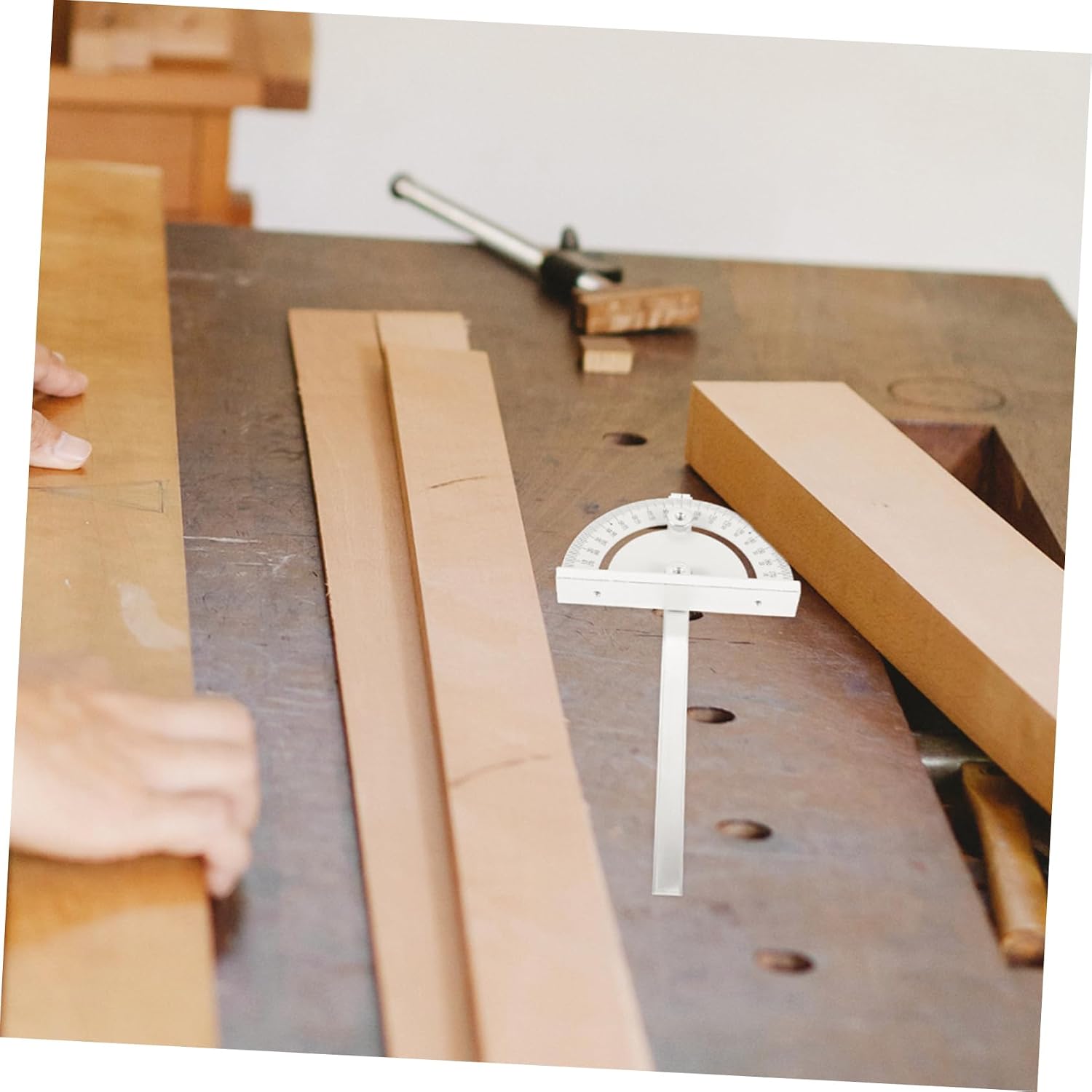 UPKOCH Table Saw Angle Push Ruler Foldable Steel Protractor with Locking Thumb Nut for Precise Woodworking Miter Gauge Measurement Tool 7.09X3.54 Inches