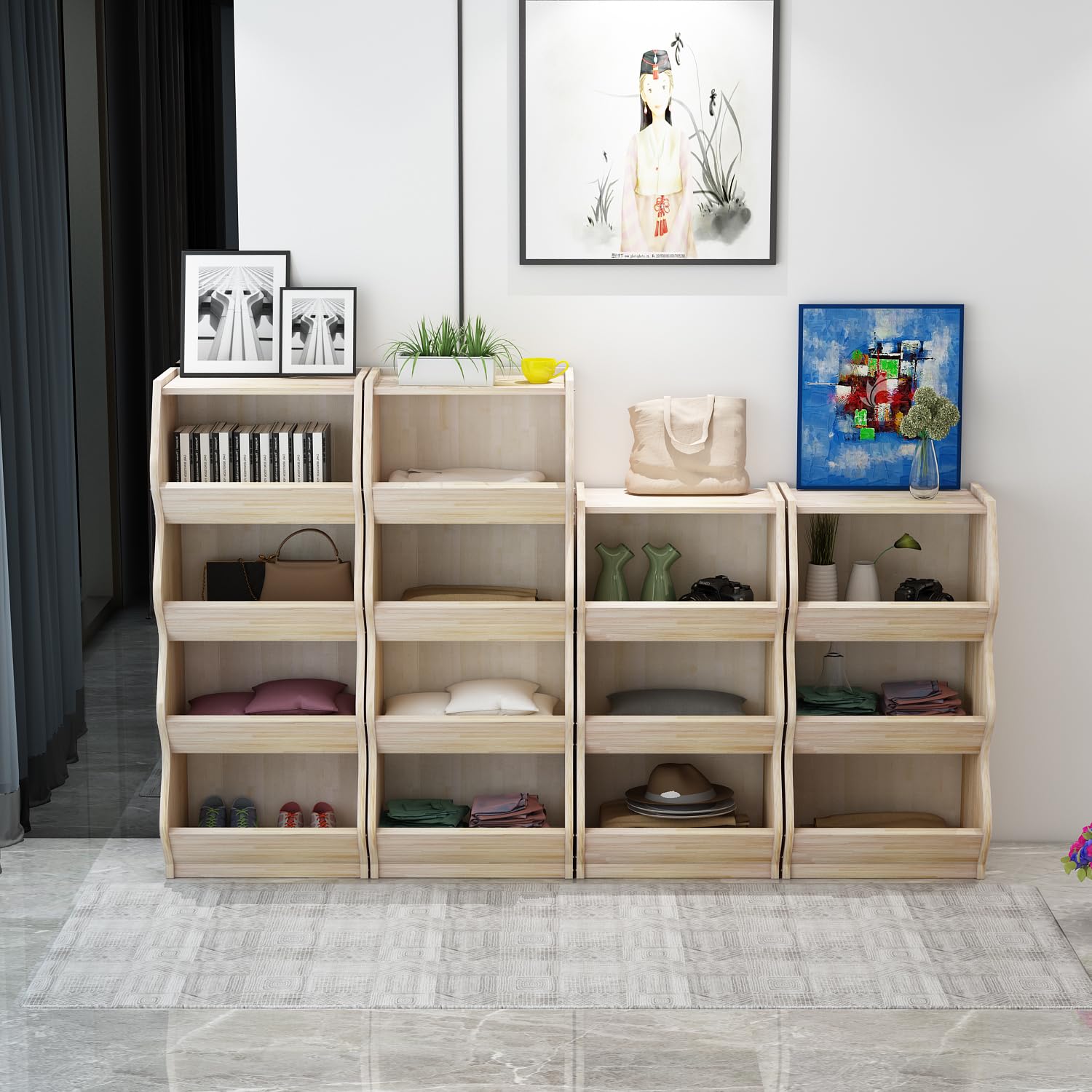 Libreria Scaffale for libri dal pavimento al soffitto, soggiorno, combinazione di armadietti a griglia, stoccaggio, piccola libreria for uso domestico(M)