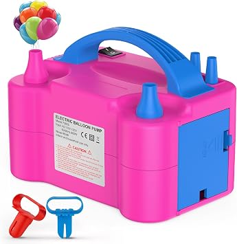Electric Balloon Pump with Dual Nozzle & 2 Tying Tools | 110V 600W Portable Balloon Inflator for Party Decoration Christmas Birthday Garland Arch, Rose Red