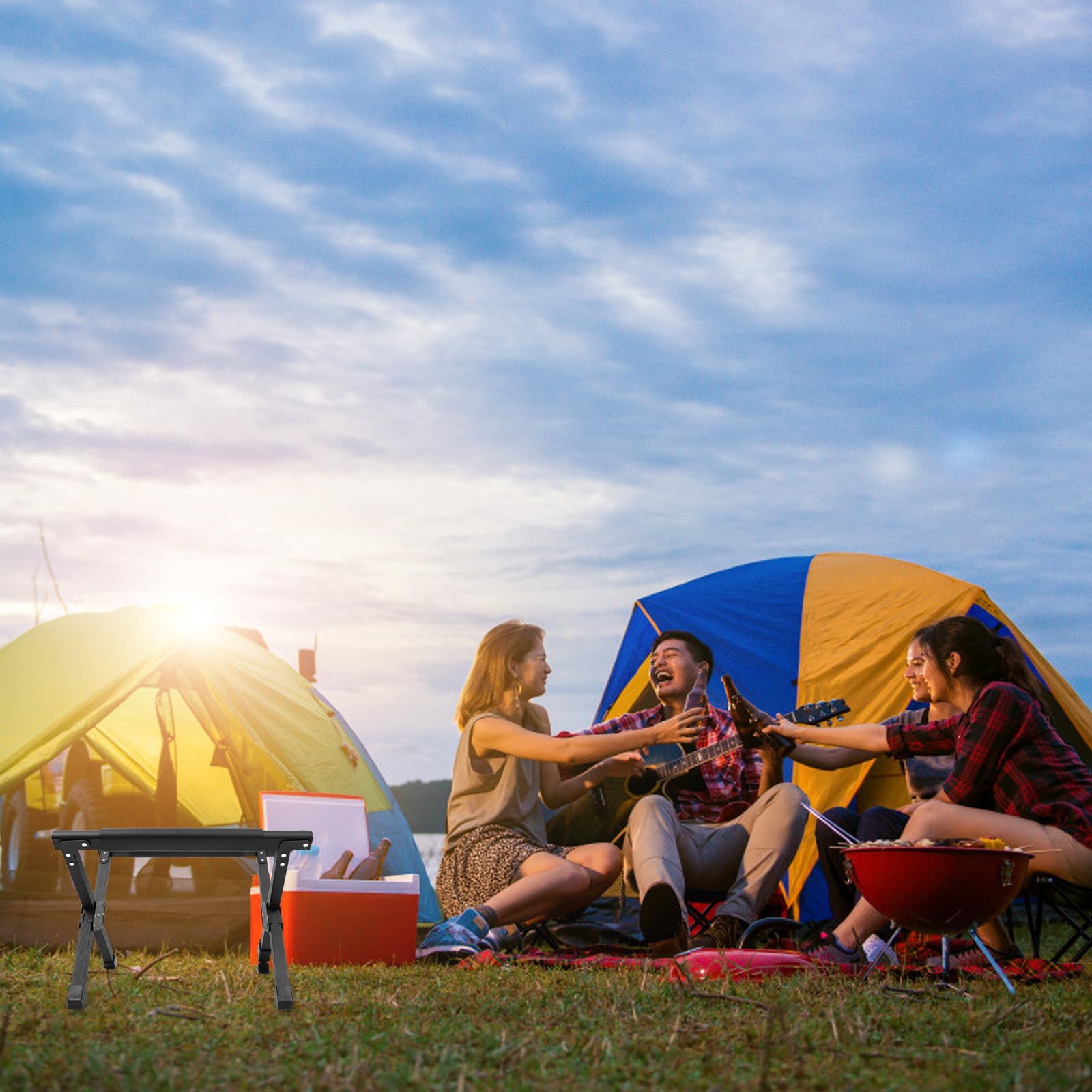 Totority Verstellbarer Klappbarer Eisboxgestell Halterungsrahmen Gestell aus Aluminiumlegierung für Camping und Wanderausrüstung mit Sommeratmosphäre und Portablem Zufälliger Stil