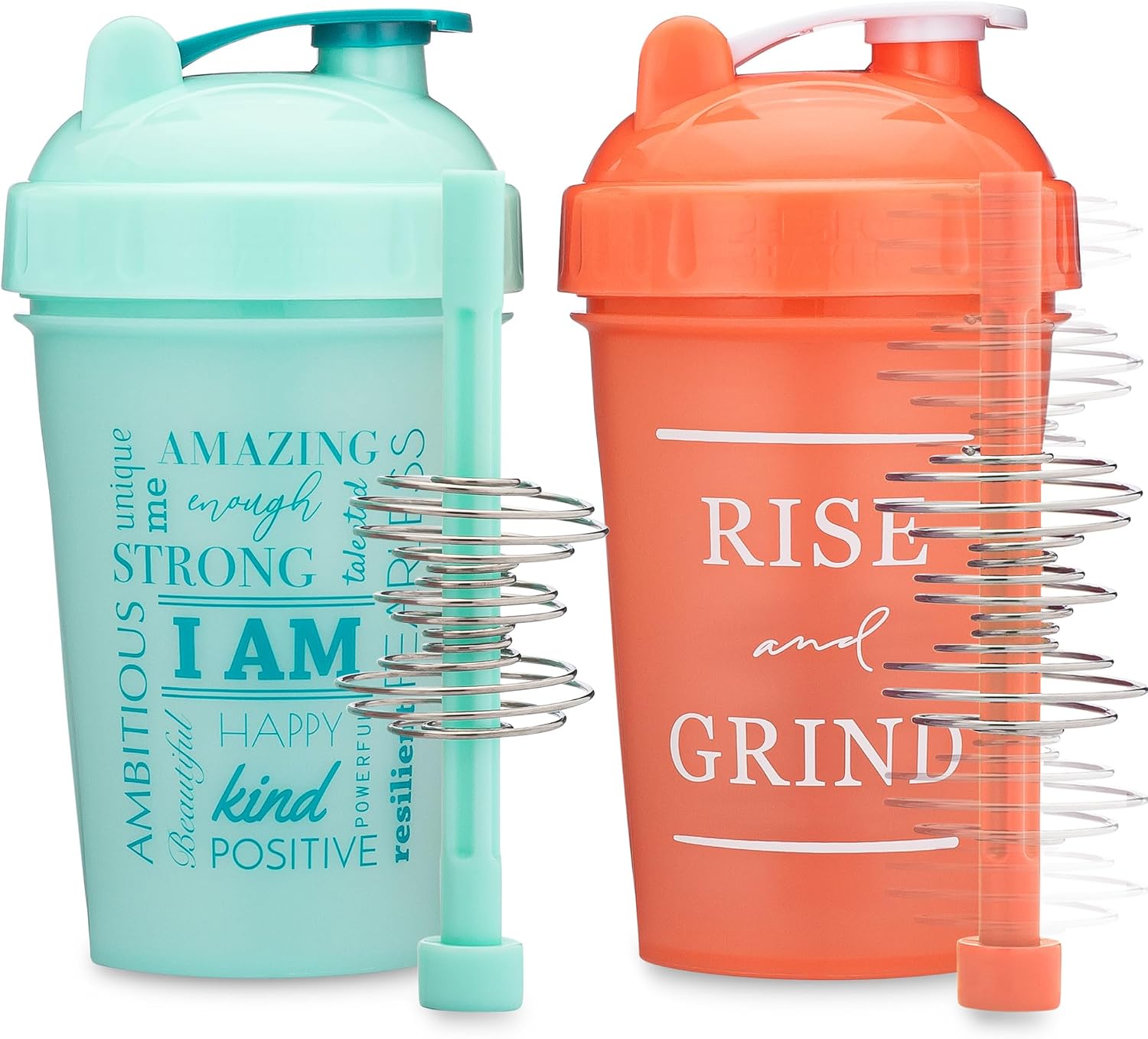GOMOYO [3-Pack] 20-Ounce Shaker Bottle with Action-Rod Mixer | Protein Shaker Bottle with Motivational Quotes | Shakers for Protein Shakes are BPA Free and Dishwasher Safe | Coral, Mint, & Rose