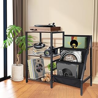 Vinyl Record Stand, 3-Tier Record Player Stand , Record Player Table Holds Up to 200 Albums, Premium End Table for Living Room Bedroom-Vinyl Record Holder Cabinet,Christmas and Thanksgiving Gift