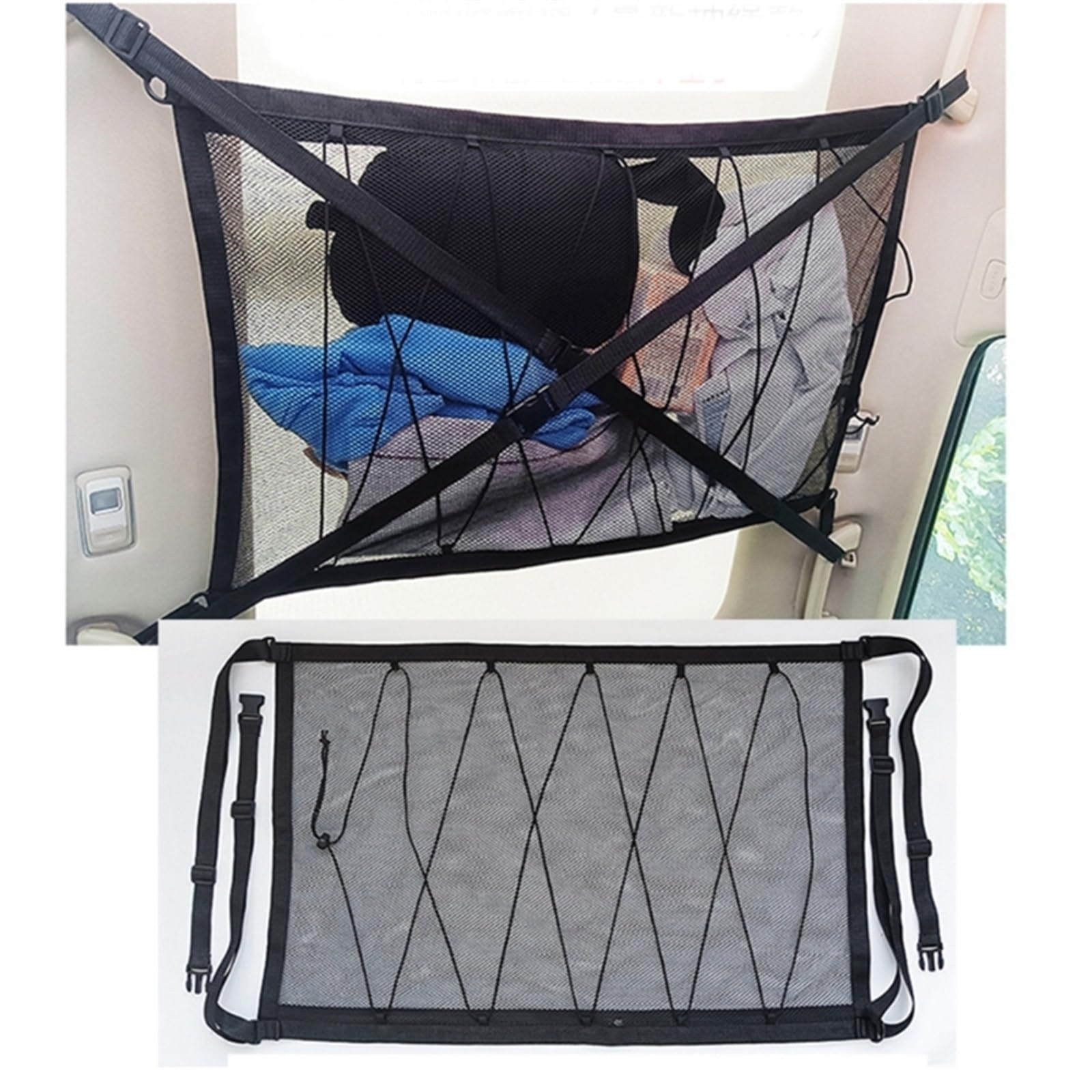 Rete Portaoggetti Per Auto - 80x55 Cm, Elastica Per Soffitto, Con Cerniera E Tasche - Foto 8