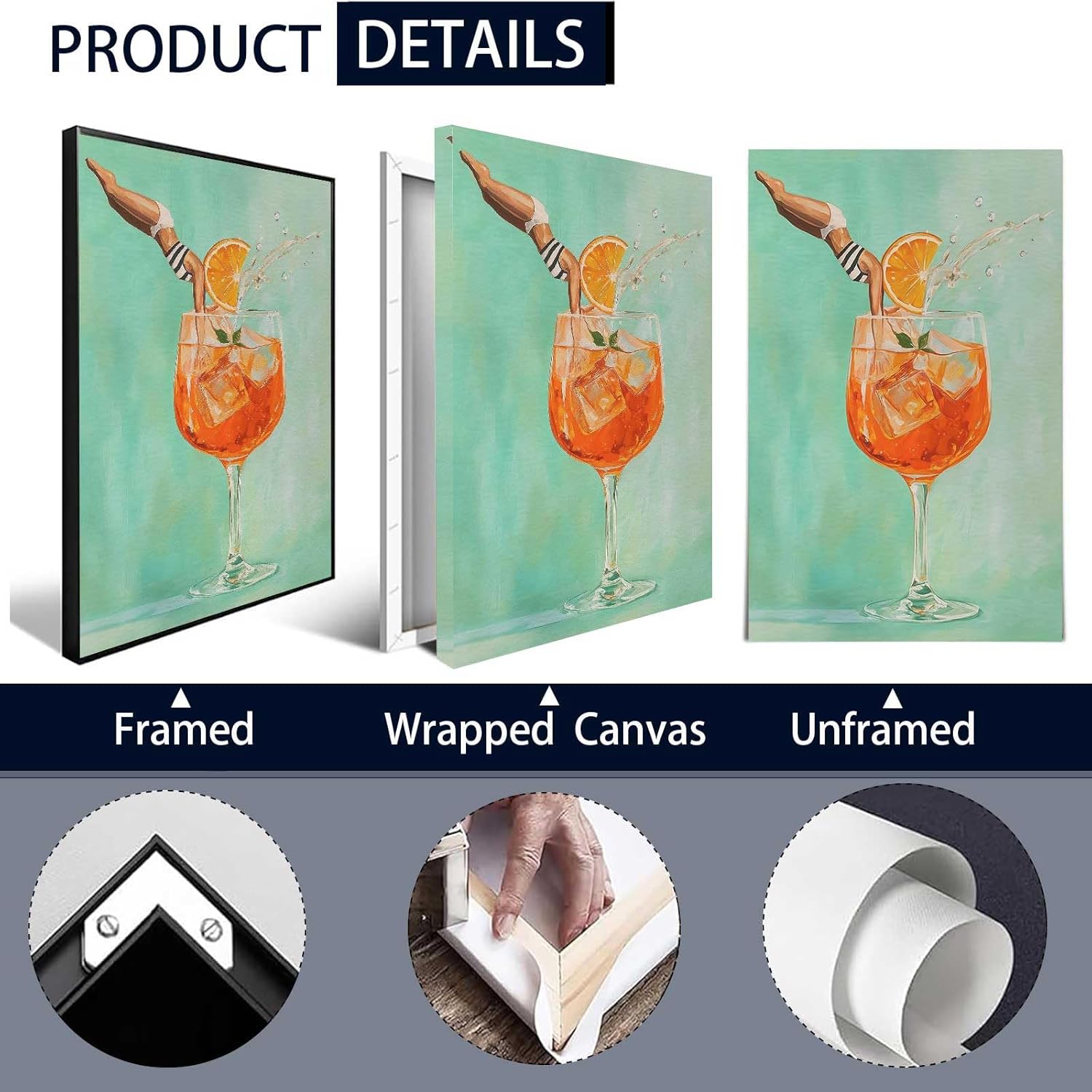 Bar Decor Cocktail Posters Wine Glass With Jumping Girl Prints Vibrant Retro Art Canvas Wall Art For Home Dorm Wall Decor 8x12in Wframed