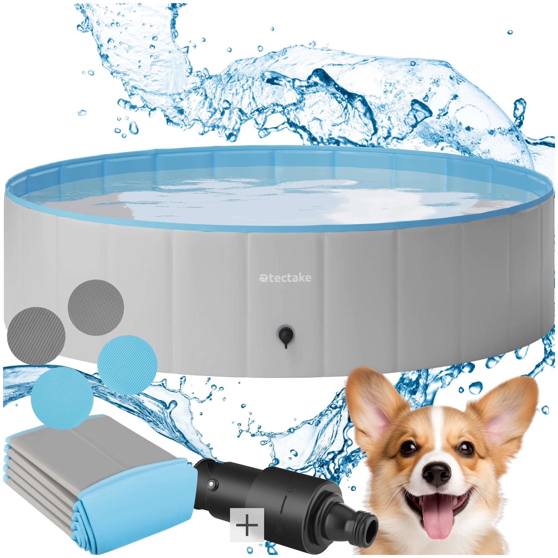 tectake® Swimming Pool, nutzbar als Planschbecken oder Bällebad für Hunde, Faltbare Badewanne, Hundepool, Hundewanne, Aufstellpool, Swimmingpool, Hundebadewanne, Bällebad Hunde - 120cm ⌀
