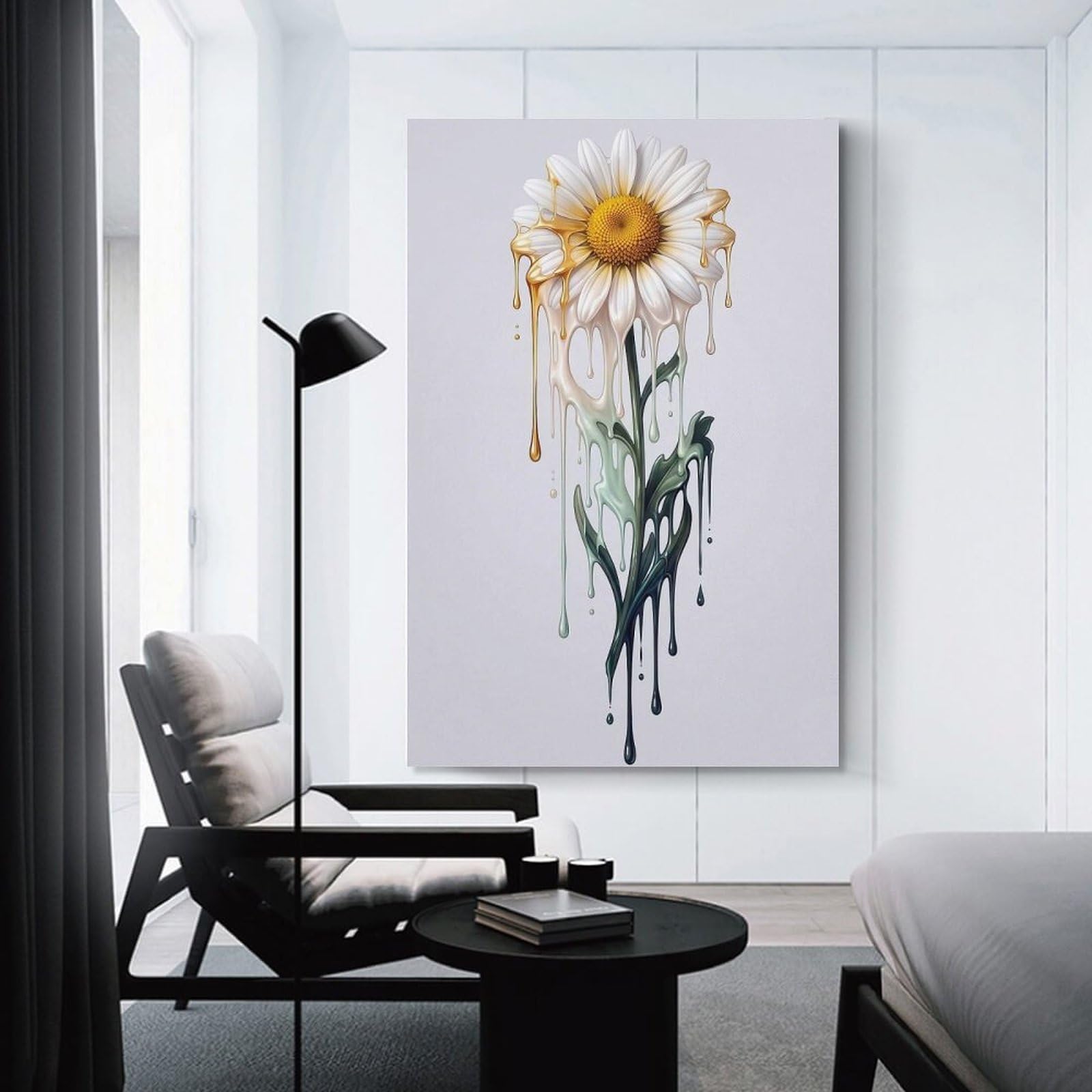 Junmoney Wall Picture Print Dripping Daisy Flower, 20x30inch(50x75cm), for Wall Displays, Bedrooms Or Room Updates, Wall Decor Suited to Curated Displays