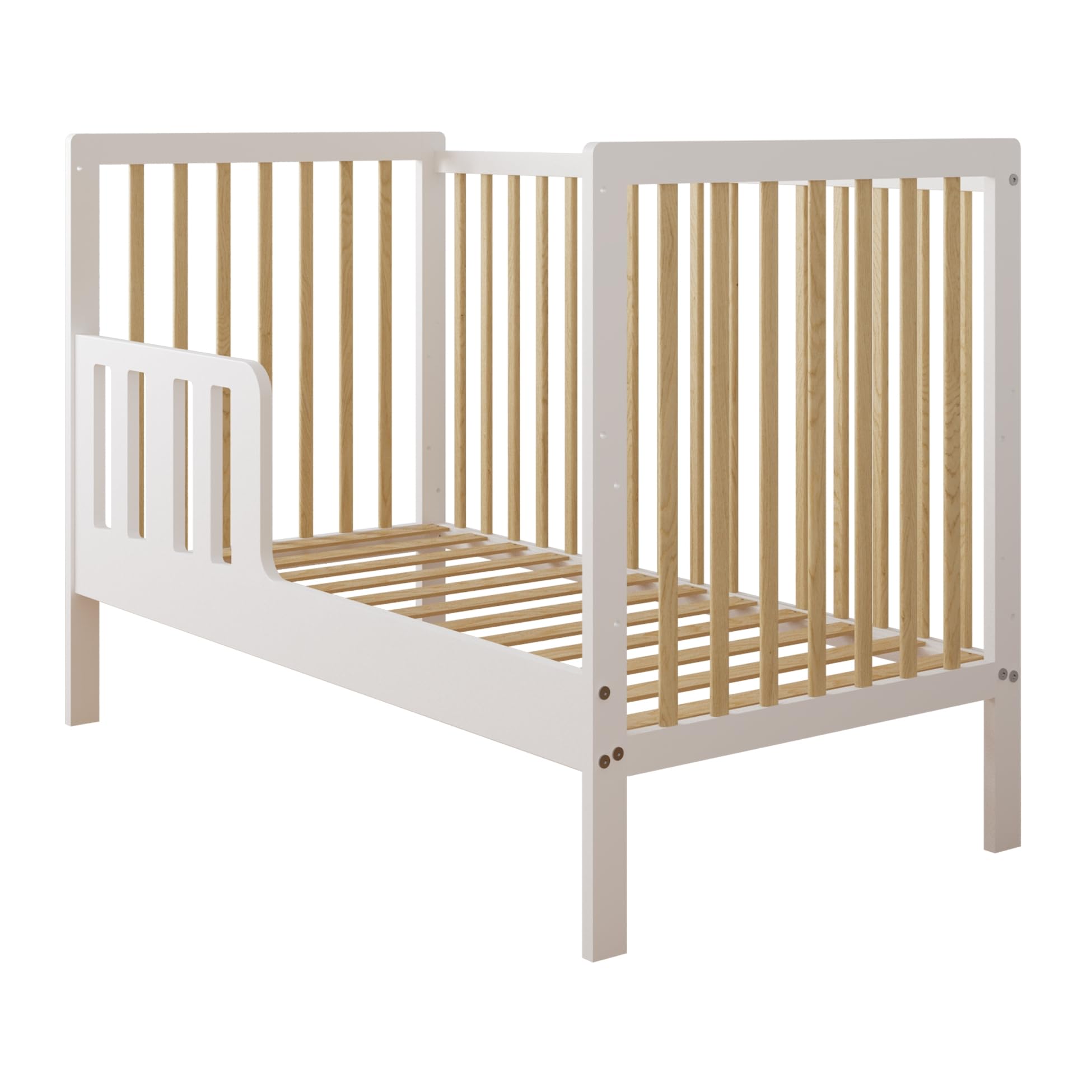 zee Weiß Natur Babybett LUMI 120x60 cm Mit Schutzgitter 2in1 Kinderbett Aus Kiefernholz Höhenverstellbar EN 716 Umbaubar Zum Juniorbett