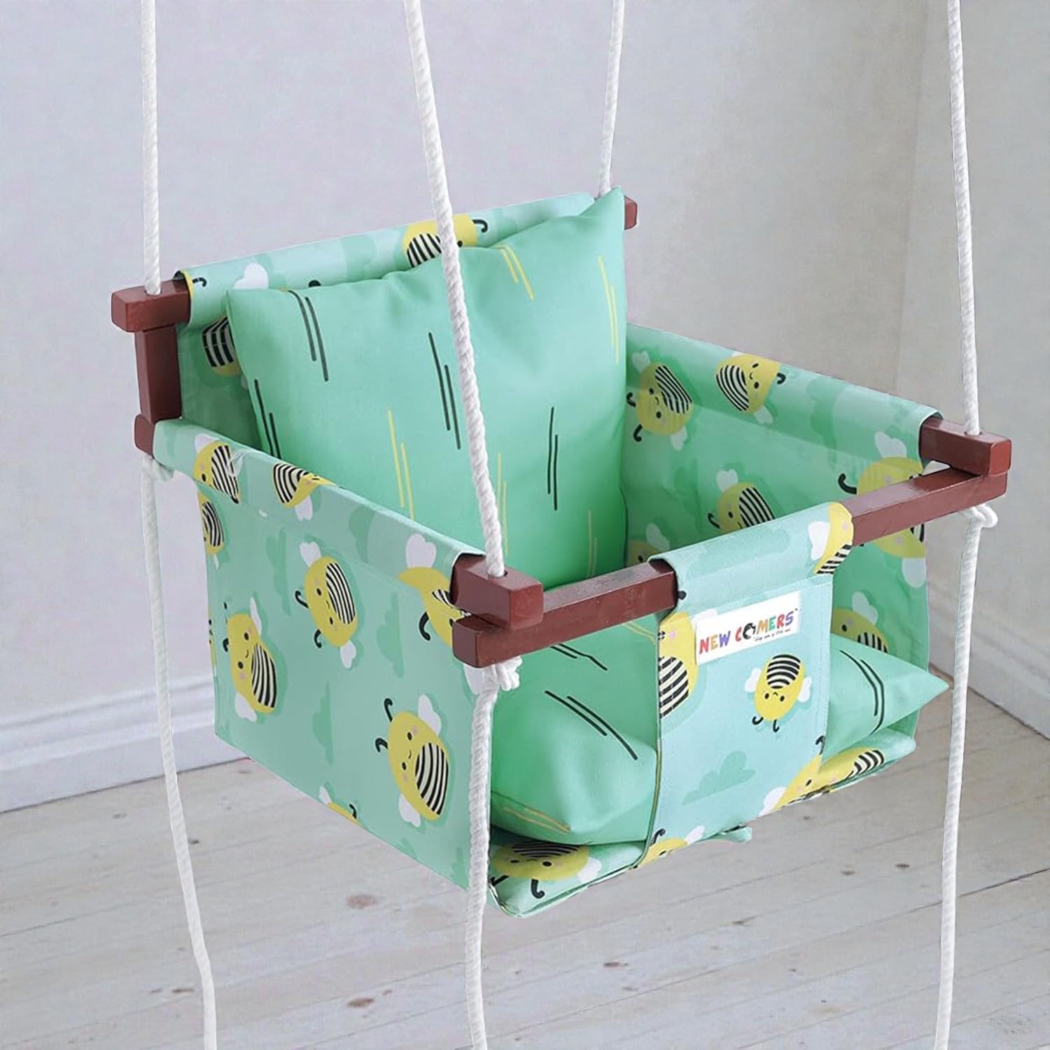 NEW COMERS® Cotton Swing for Kids, Jhula for Baby, Baby Swing Hanging Indoor Outdoor, Baby Garden Swing with Safety Belt & 2 Pillows (6 Months to 4 Years) (Up to 20 kg)-Sea Green (TC 150/300) 912-image-29