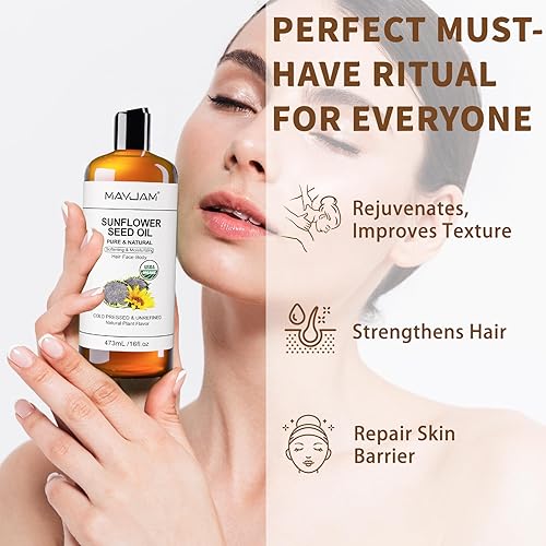 Miniatura 3 de MAYJAM Aceite orgánico de semilla de girasol de 16 onzas líquidas, aceite portador prensado en frío puro y natural certificado por la USDA, para