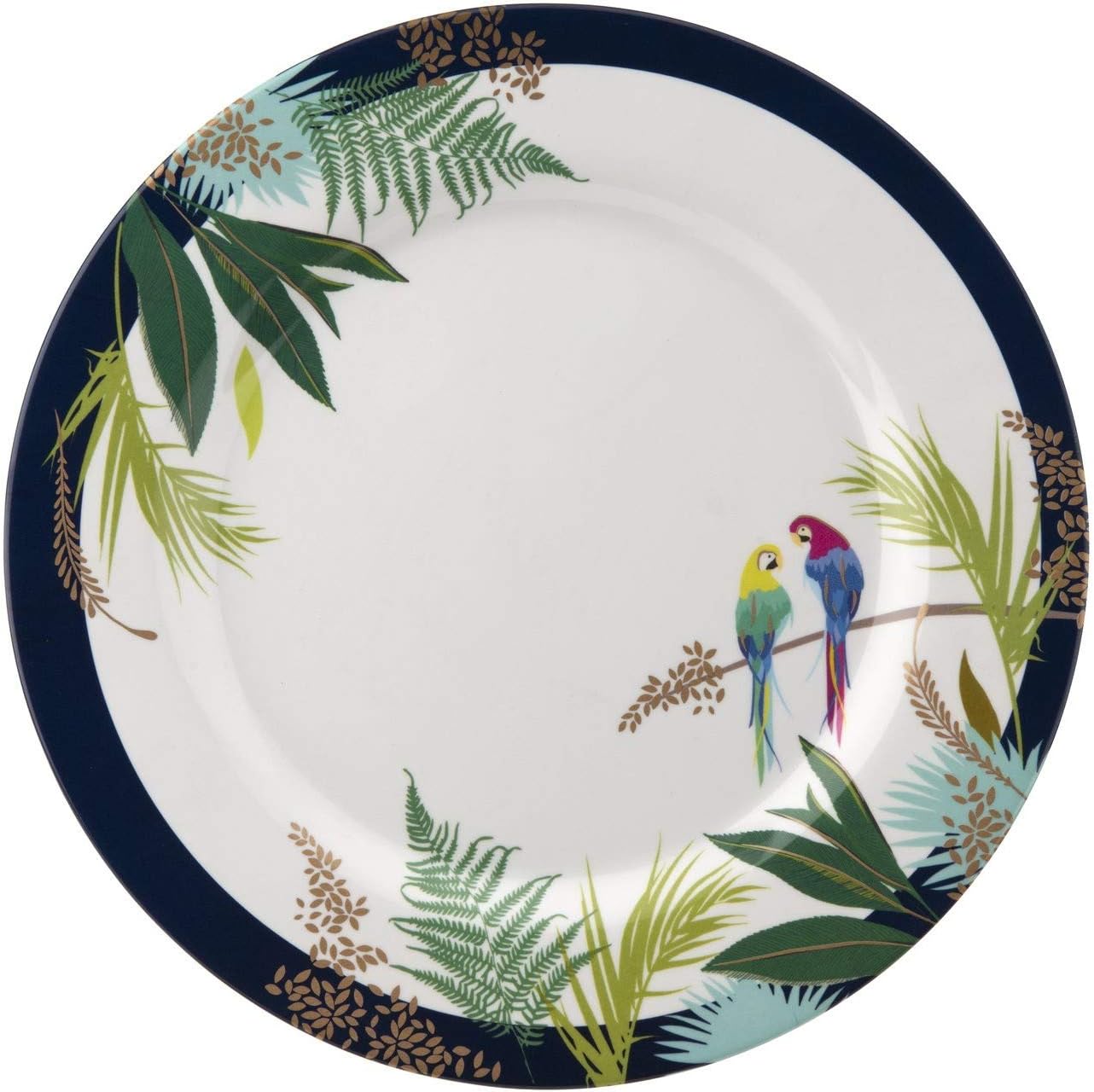 Portmeirion Sara Miller Parrot Melamine Dinner Plates, Set of 4 - Bold Parrot Motif with Tropical Accents - 11" BPA-Free Decorative Plates for Gatherings - Summer Tableware for Indoor & Outdoor Use