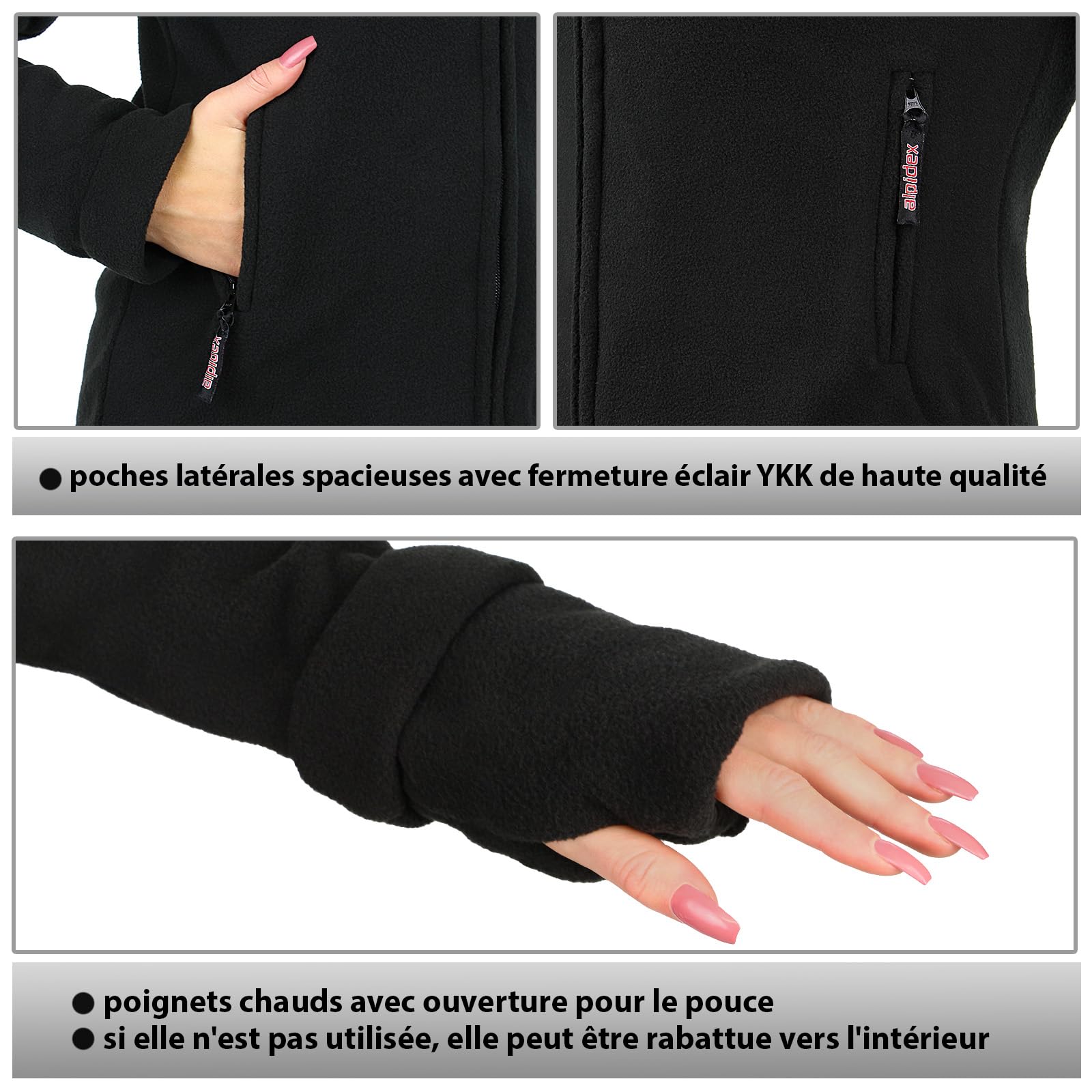 ALPIDEX Veste Polaire Femme Chaude Douce Col Haut Zippé Automne Hiver Printemps Manches Longues Pull Fourrure Doux Confort Outdoor Randonnée
