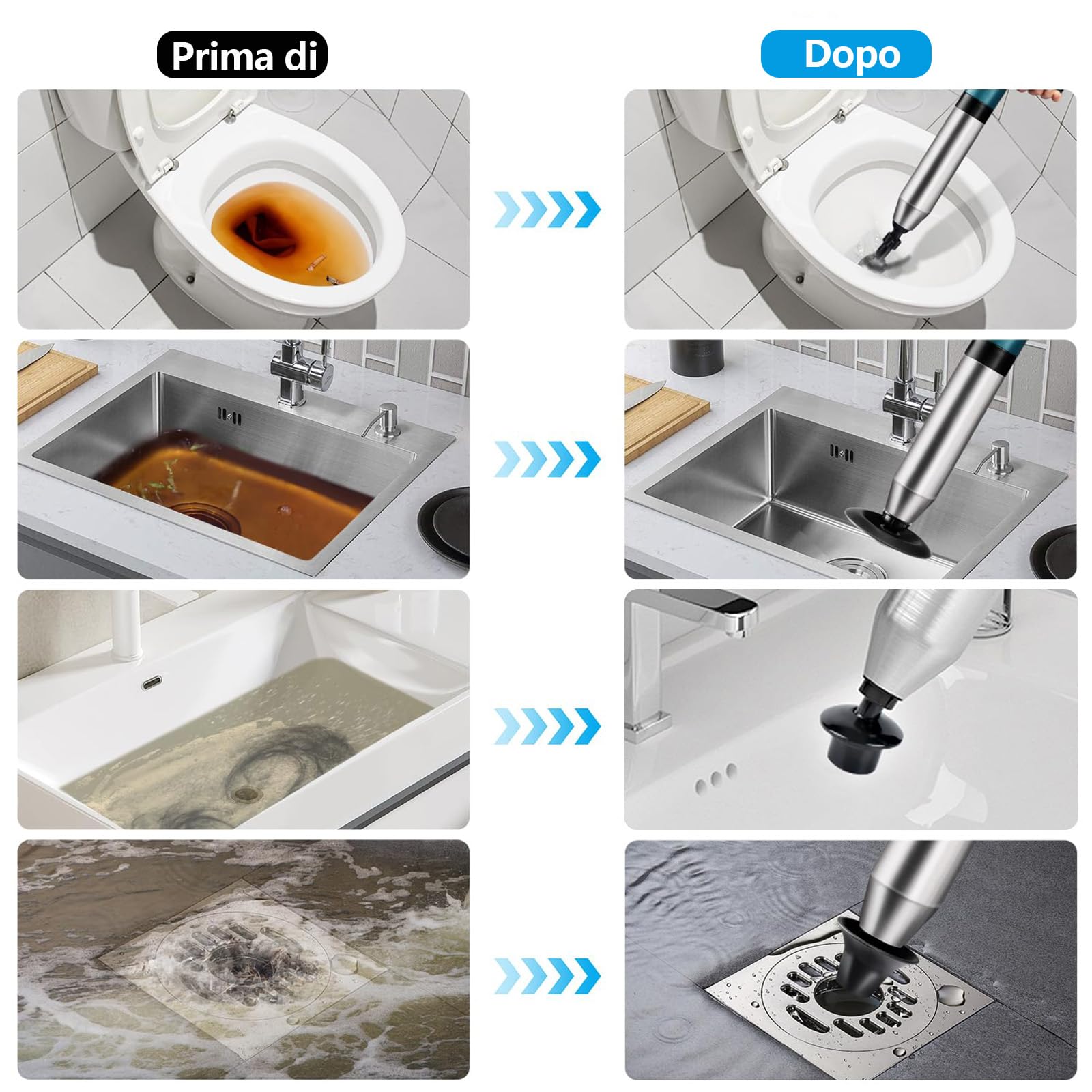 Stura wc,Pompa stura scarichi a pressione, stura lavandini a pressione, stantuffo per WC, stura lavandini e scarichi a pressione,sblocco lavandino da cucina e bagni/bidet (BA)