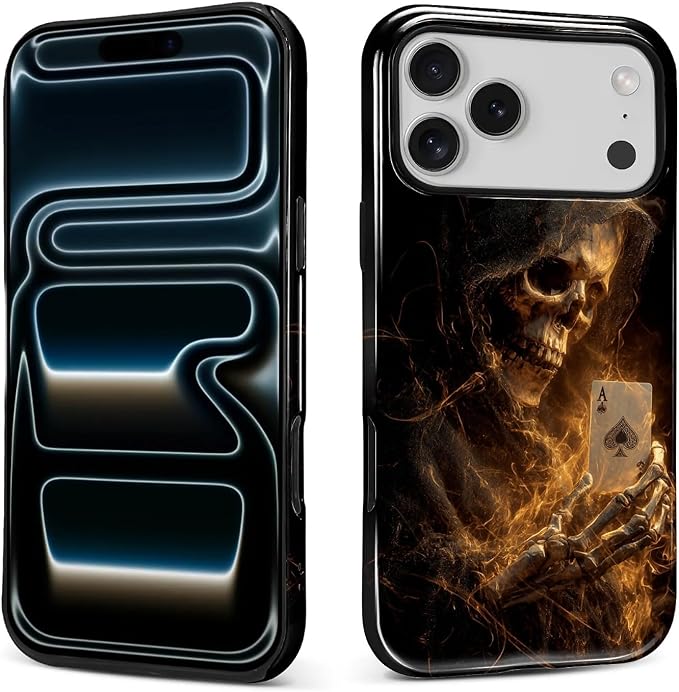 for iPhone 18 Pro Max 17 Pro Max Case, Skull Ace of Spades Pattern Glossy 2 in 1 Shockproof Bumper Drop Protective Case for Girl Women Boy Men
