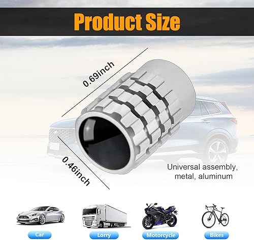 Miniatura 8 de Dickno 4 tapas para vástago de válvula de neumático, a prueba de fugas, cubiertas de vástago de válvula de aire de neumático de automóvil con anillo