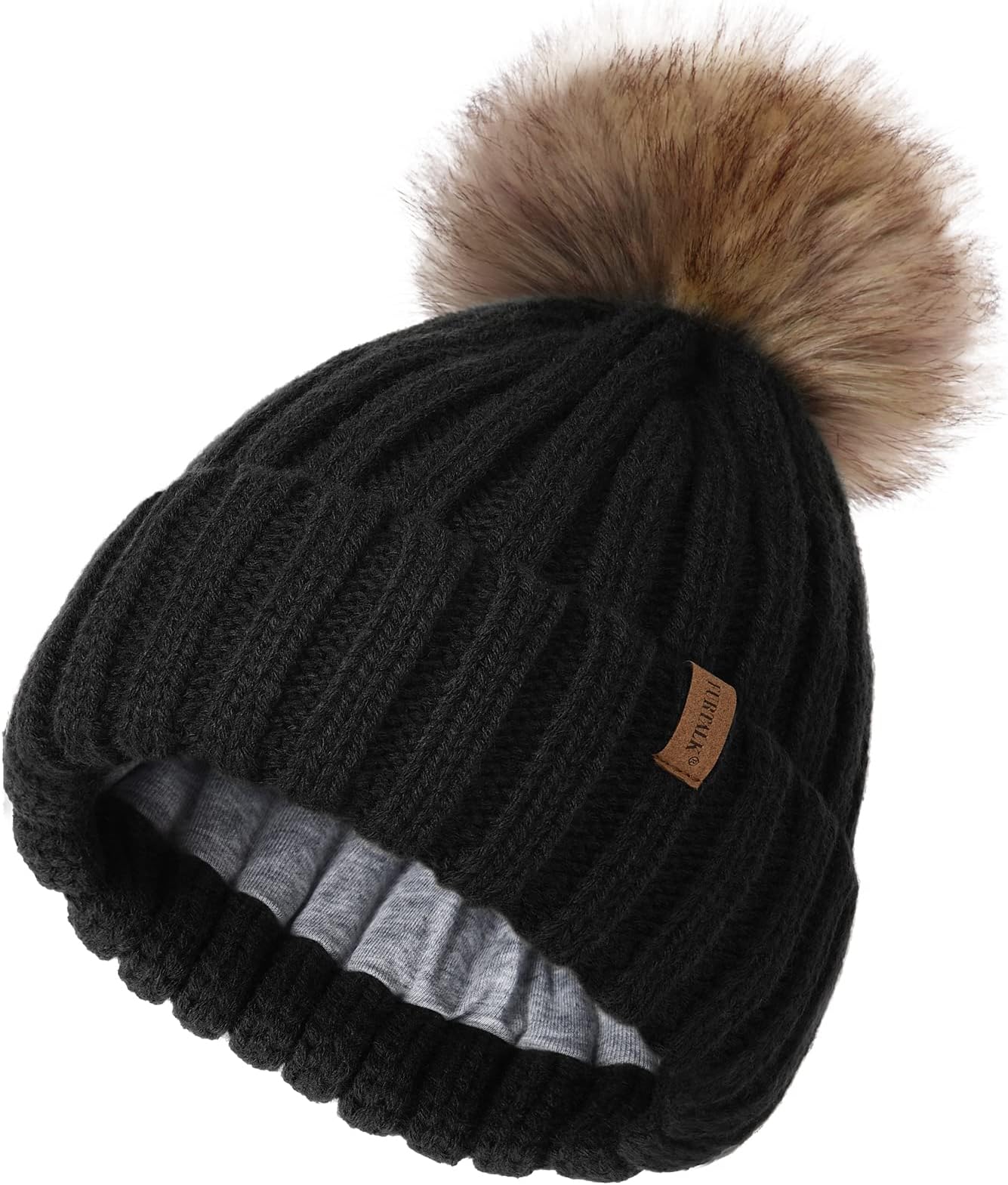 FURTALK Kids Winter Hat Toddler Knitted Beanie Faux Fur Pom
