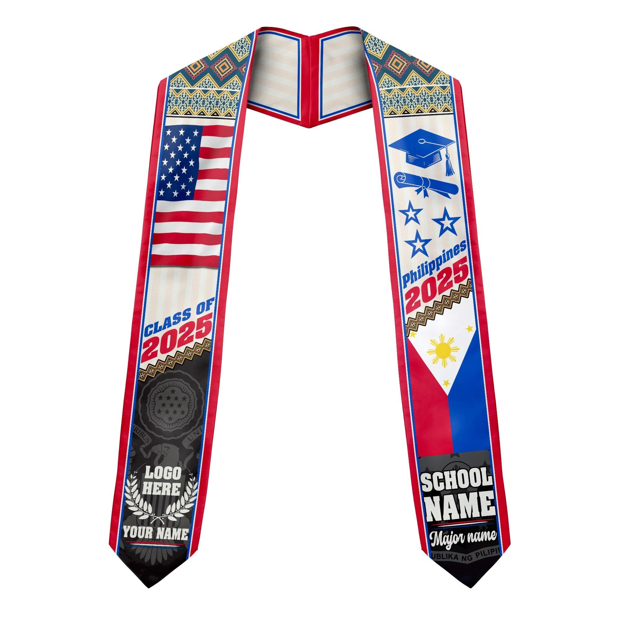 MonkeyVan Personalized Graduation Stole for Filipino Senior, Philippines Flag Graduation Sash Class of 2025 Grad Gifts S258