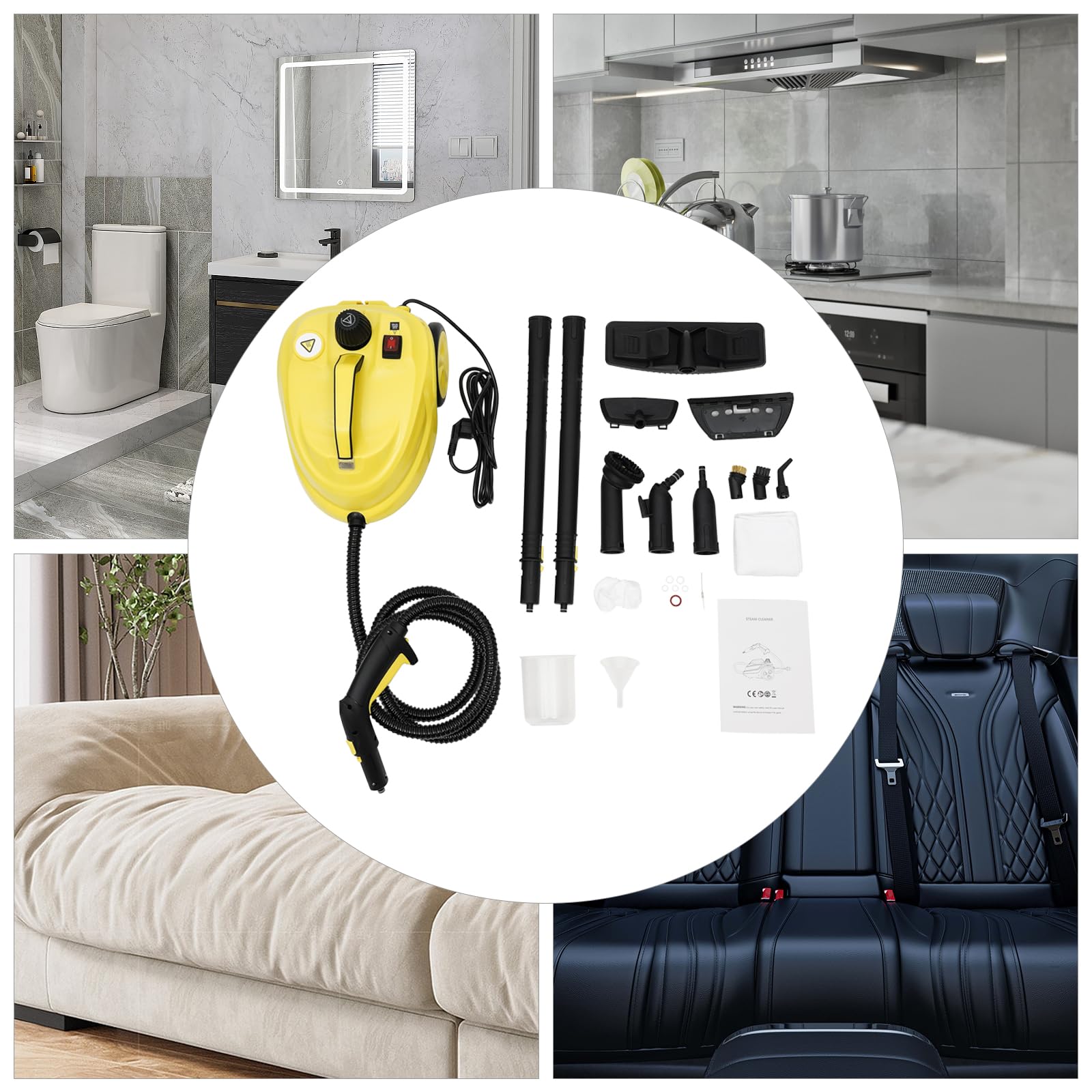 Limpiador de vapor multiusos de 2000 W, 5 bares, de alta presión, 1,8 l de capacidad, cable de alimentación de 3 m, para sofá, azulejos, suelo, chinches