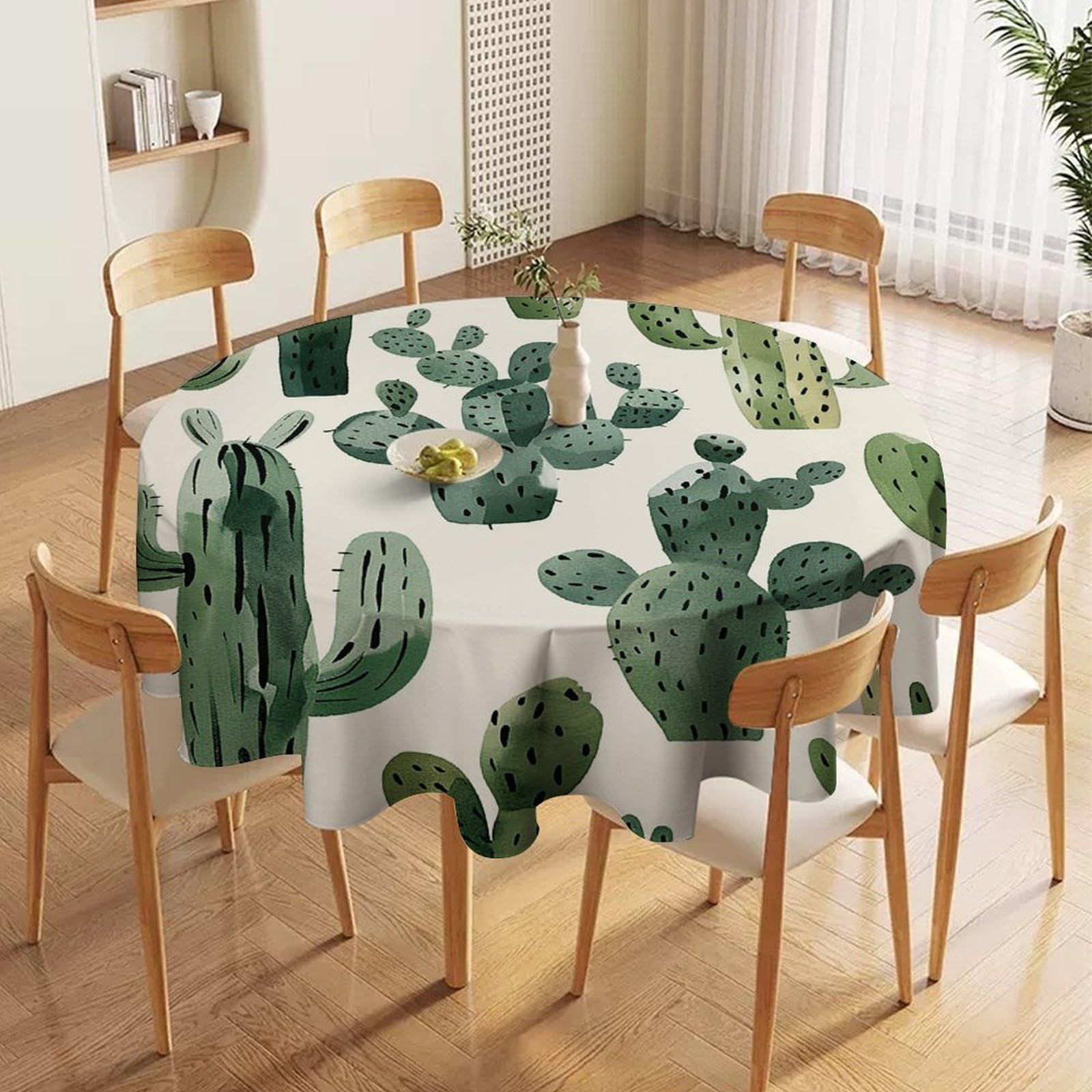 Nappe ronde cactus anti-tache pour protéger la table de cuisine des enfants