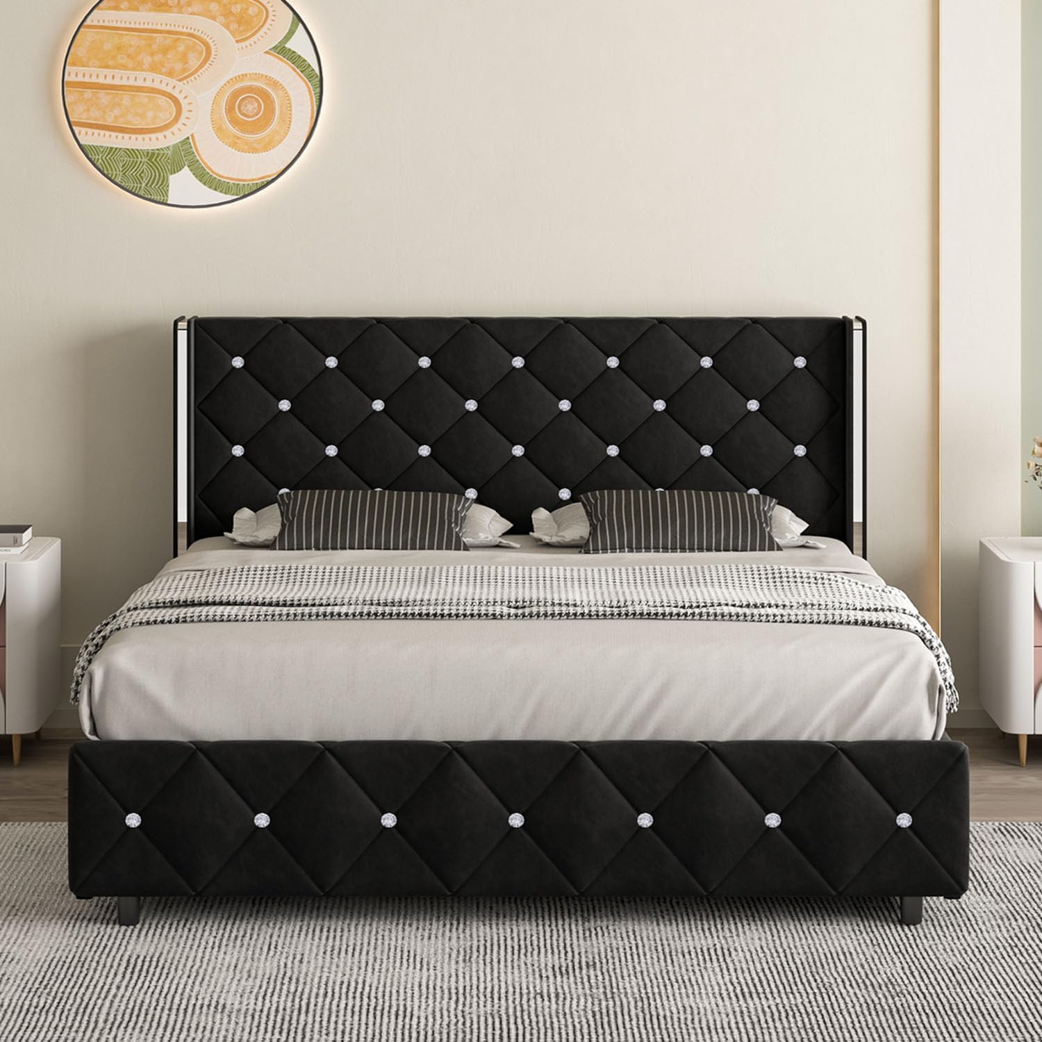 Amazon.com: IMMERSTABLE Queen Size Bed Frame, Velvet Upholstered Bed ...