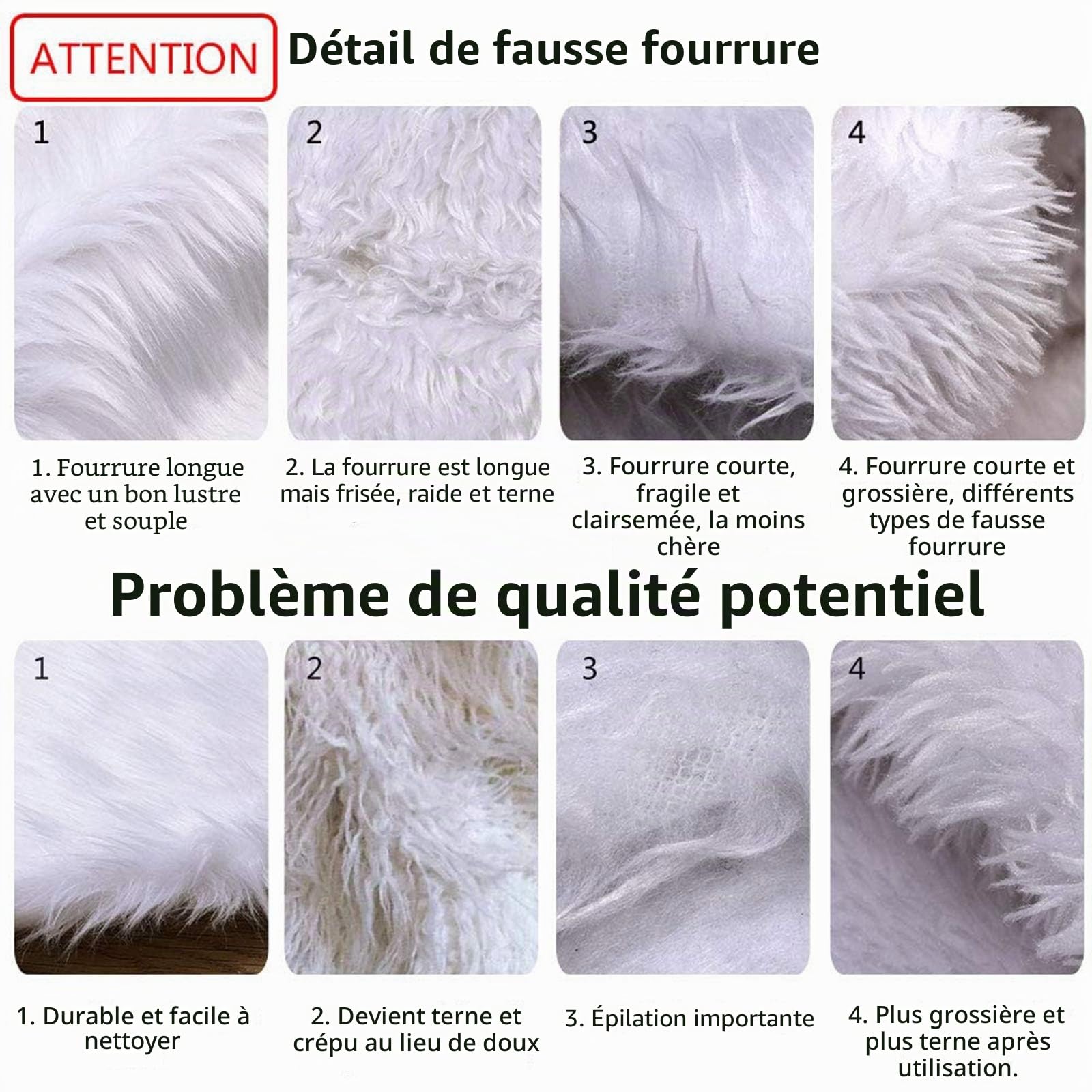 Tapis Blanc Chambre Fausse Fourrure Tout Doux, 80 x 160cm Rectangulaire Shaggy Area Rugs, Imitation Peau Moquette Décoratif Tapis De Sol pour Chambre Salon (Blanche, 80x 160cm)