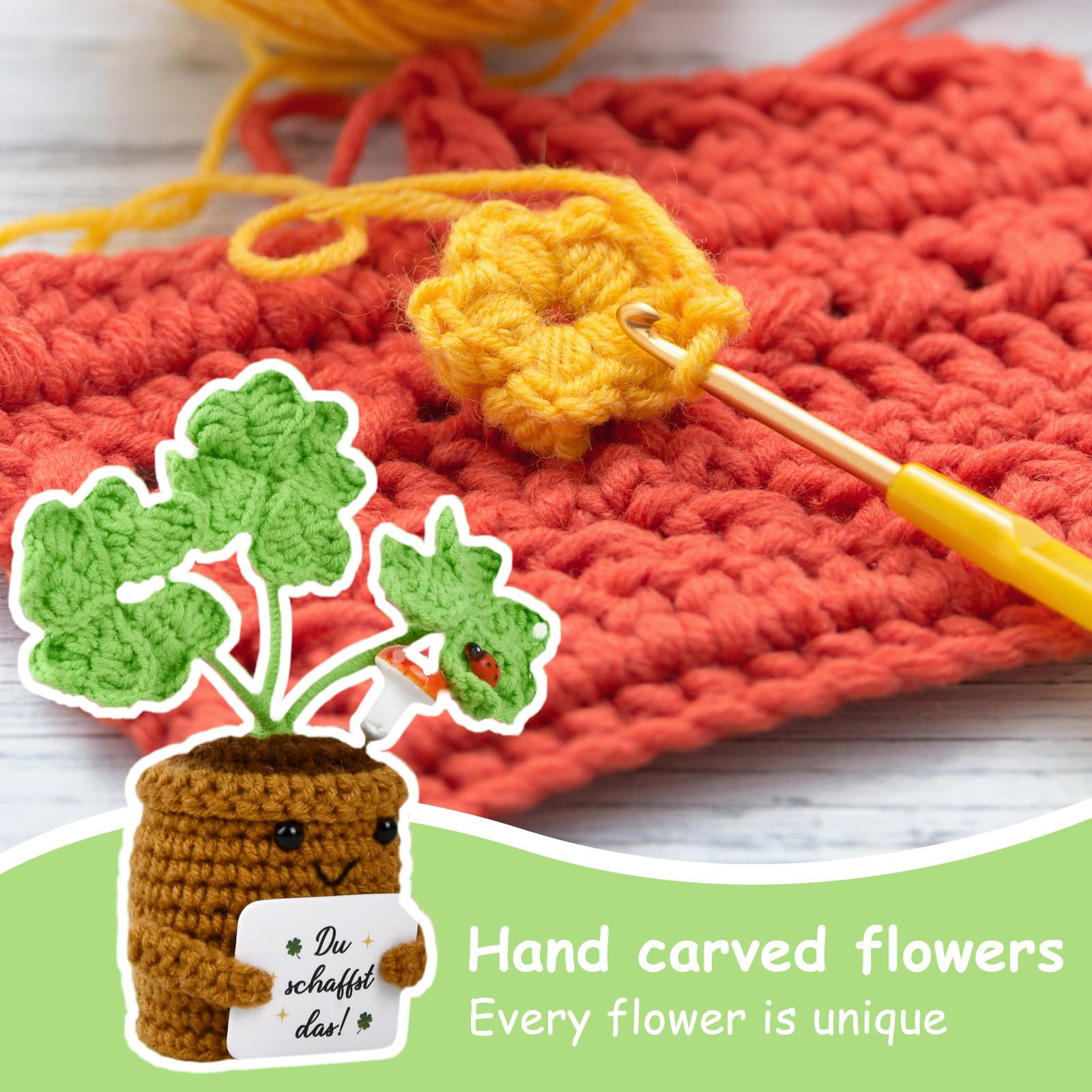 Flor Artificial de Ganchillo, Mini Maceta de Punto, Crochet Planta Maceta de Flores, Ramo de Punto Hecho a Mano, Ramo de Flores de Ganchillo Terminado a Mano para el Hogar Oficina (B)