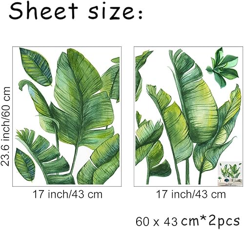 Miniatura 3 de Calcomanías de pared de hojas de plátano verde, hojas tropicales, hojas de árbol de la selva, calcomanías de pared extraíbles de hojas de árbol de