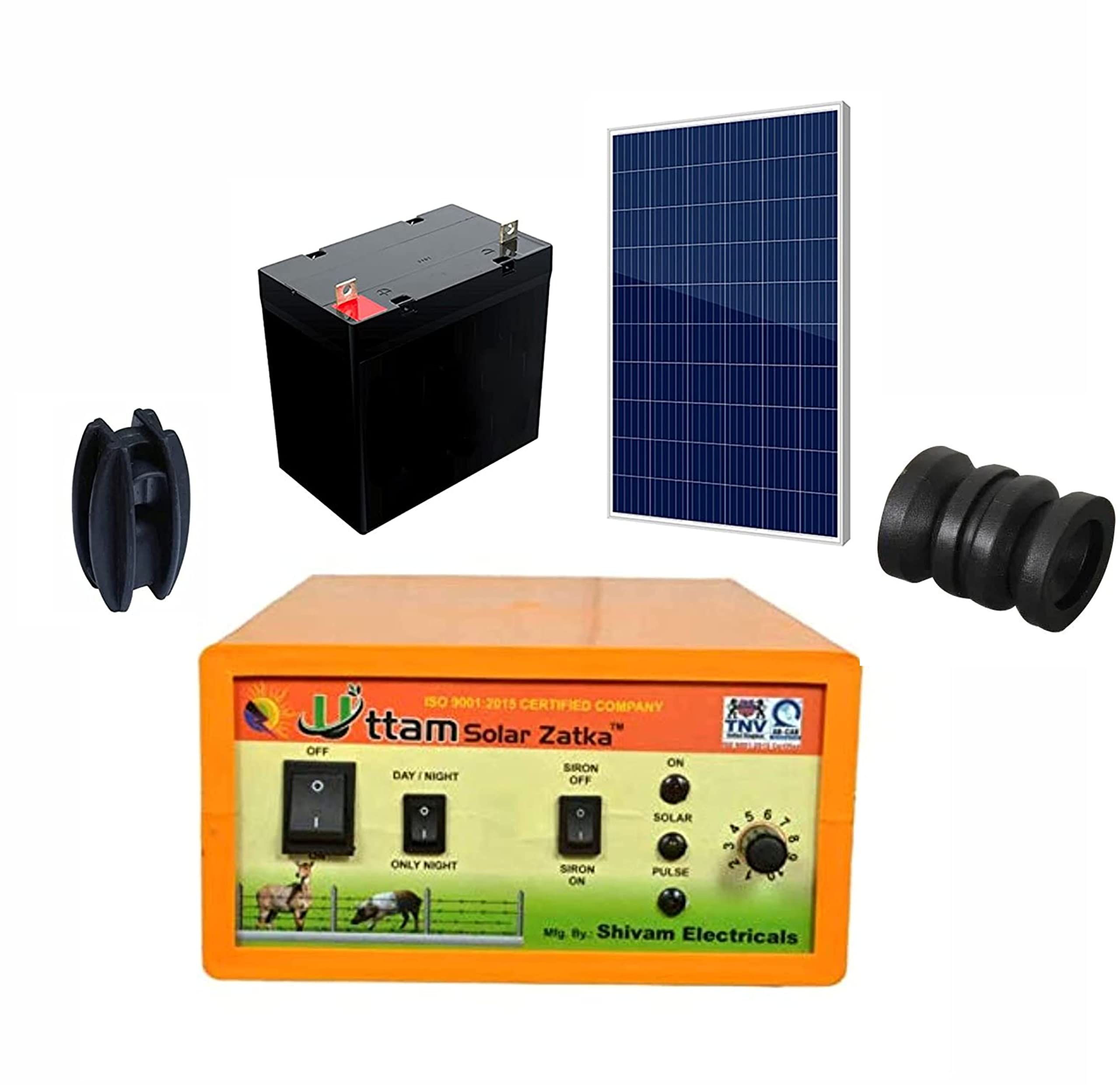 UTTAM Solar Zatka Machine Fence Energizer for Agriculture Farms with 12V 12ah Battery,100pcs Insulators, 25pcs Corner Insulator” | BIS Certified Solar Panel (Orange Machine-20 Acer Cover) Combo Set