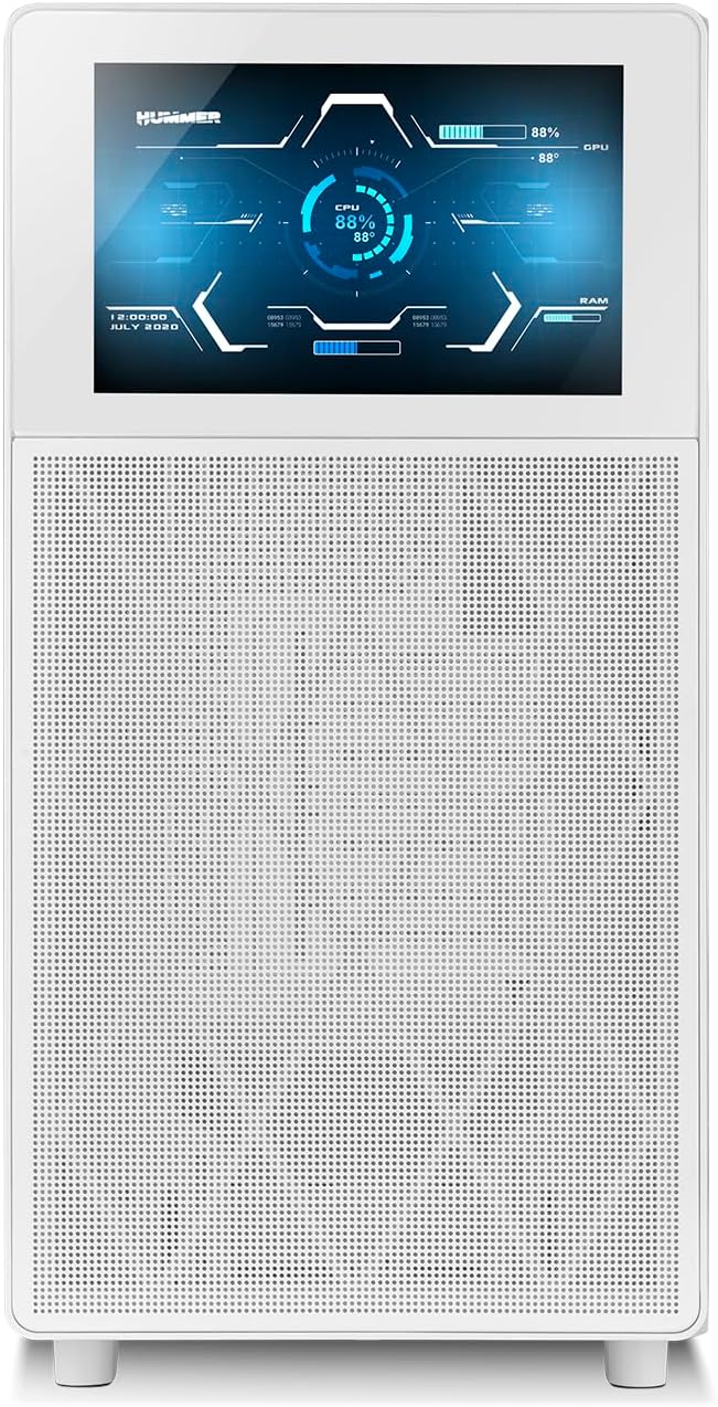 NOX Xtreme Products Hummer BIOS – Semitorre ATX | M-ATX | ITX, Pantalla LCD 8″ Personalizable, Panel Frontal Metal Mesh, Lateral Cristal Templado, Espacio 11 Ventiladores, USB-C y 3.0, Color Blanco 3