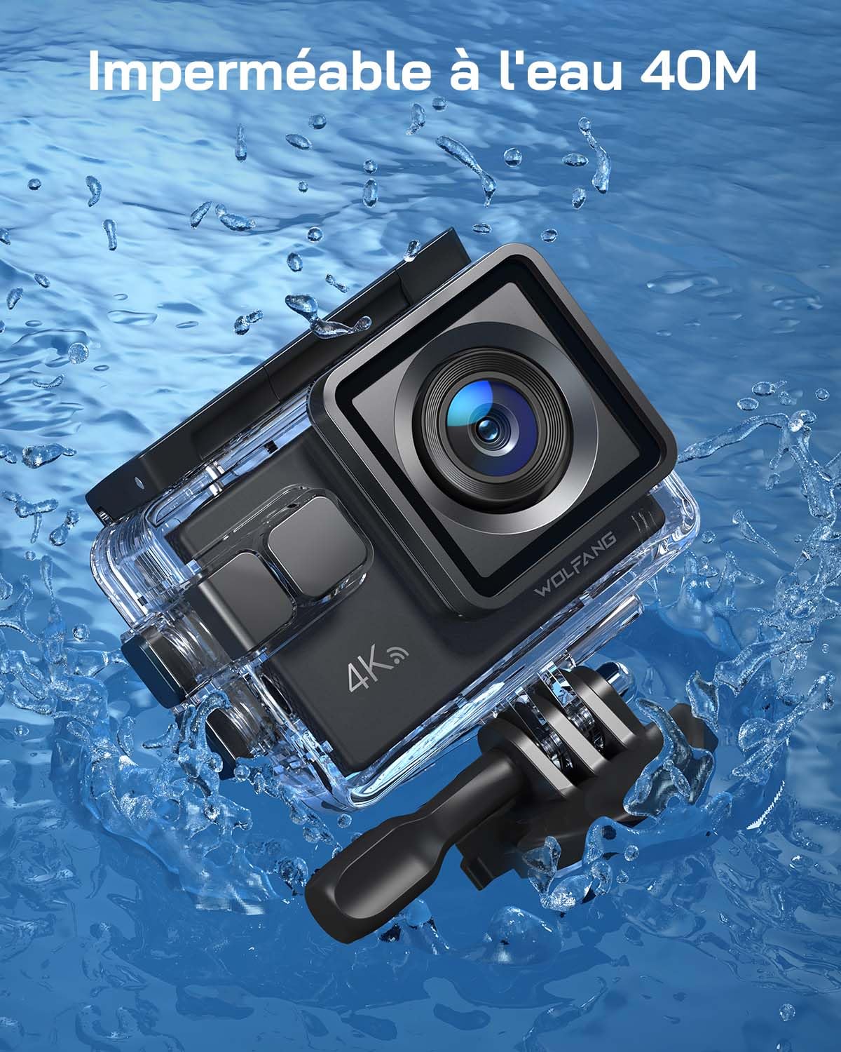 WOLFANG GA100 4K 30FPS Caméra Sport WiFi 20MP Étanche 40m avec Double Microphone Télécommande