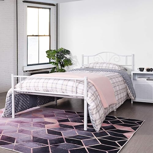 Miniatura 37 de Base de cama de metal resistente tamaño individual, base de colchón de acero, con revestimiento negro, cabecero retro para cama individual, no Negro