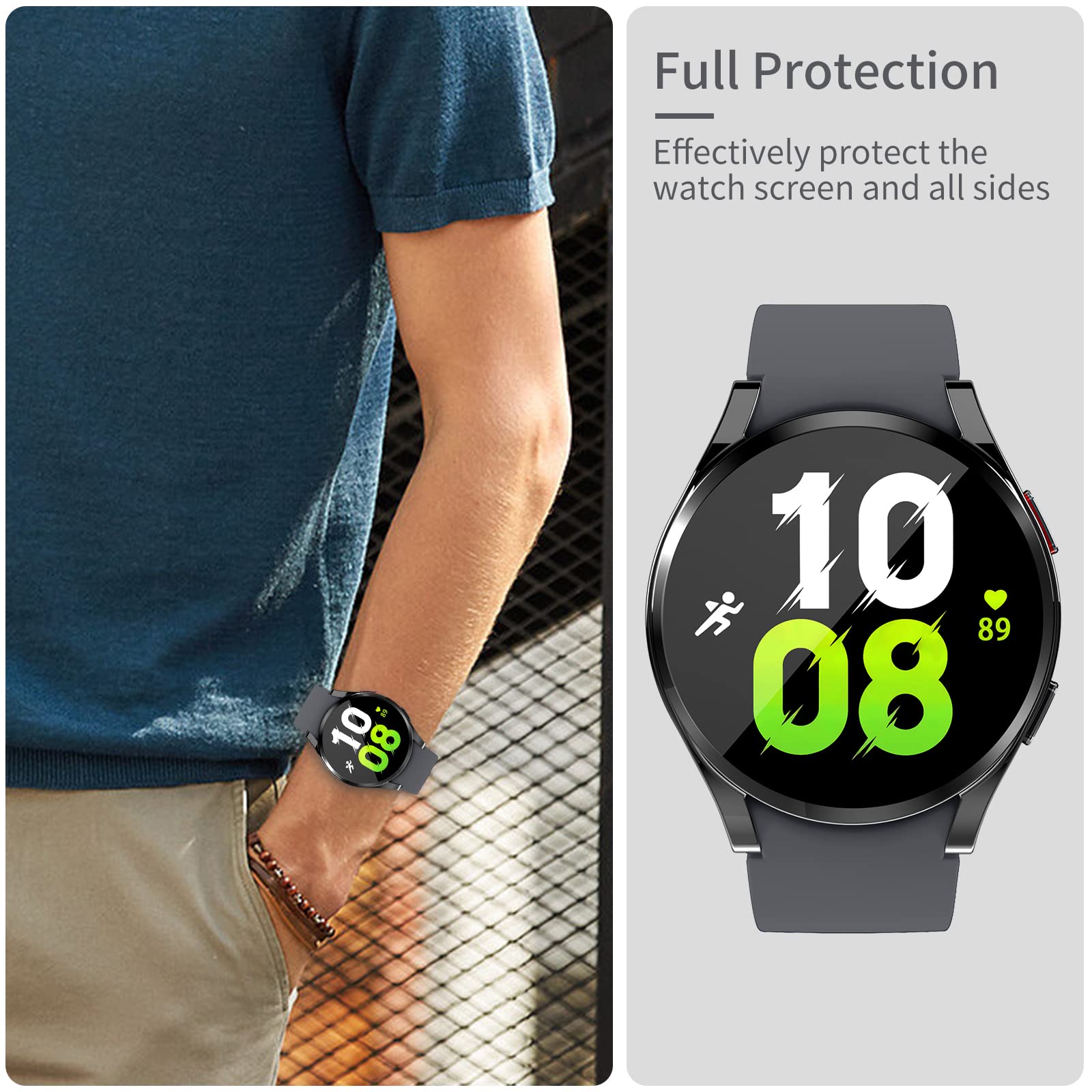 RICHONE Lot de 2 coques de protection d'écran compatibles avec Samsung Galaxy Watch 5/Galaxy Watch 4 40 mm Coque de protection complète en TPU souple avec cadre antichoc (noir + noir, montre 5/4 40
