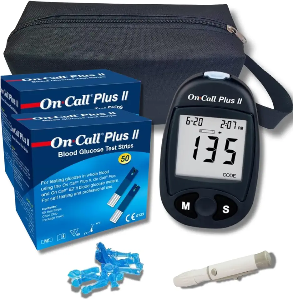 Kit completo com aparelho + 100 tiras on call plus + lancetas e lancetador + bolsa para trasporte