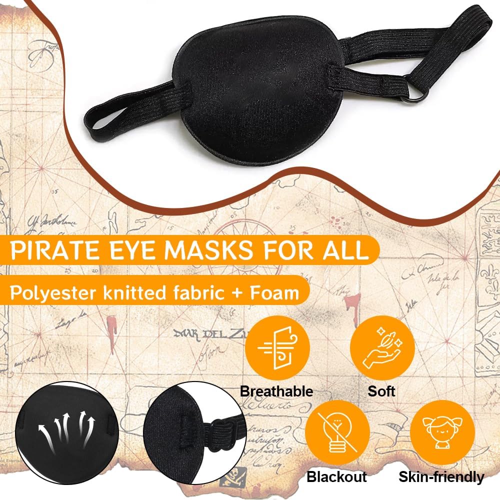 Ginkago Accessori Costume da Pirata per Adulti Set, Bandana Fascia Vita Collana Orecchini Anello Bracciale Benda sull'Occhio, Costume da Pirata per Halloween Carnevale e Feste a Tema