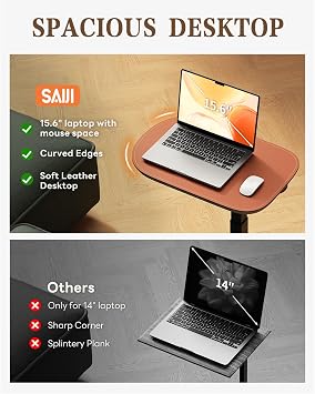 SAIJI Swivel Top TV Tray, Adjustable Height & Large Size & Heavy Duty Side Table for Couch, Sofa, Bed, Recliner, Living Room, C Shaped End Table for Eating, Dinner or Laptop, Small Spaces