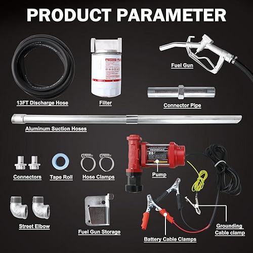 Miniatura 20 de Bomba de transferencia de combustible de 110V AC 12GPM con boquilla automática y kit de manguera para gasolina diesel rojo con filtro de partículas